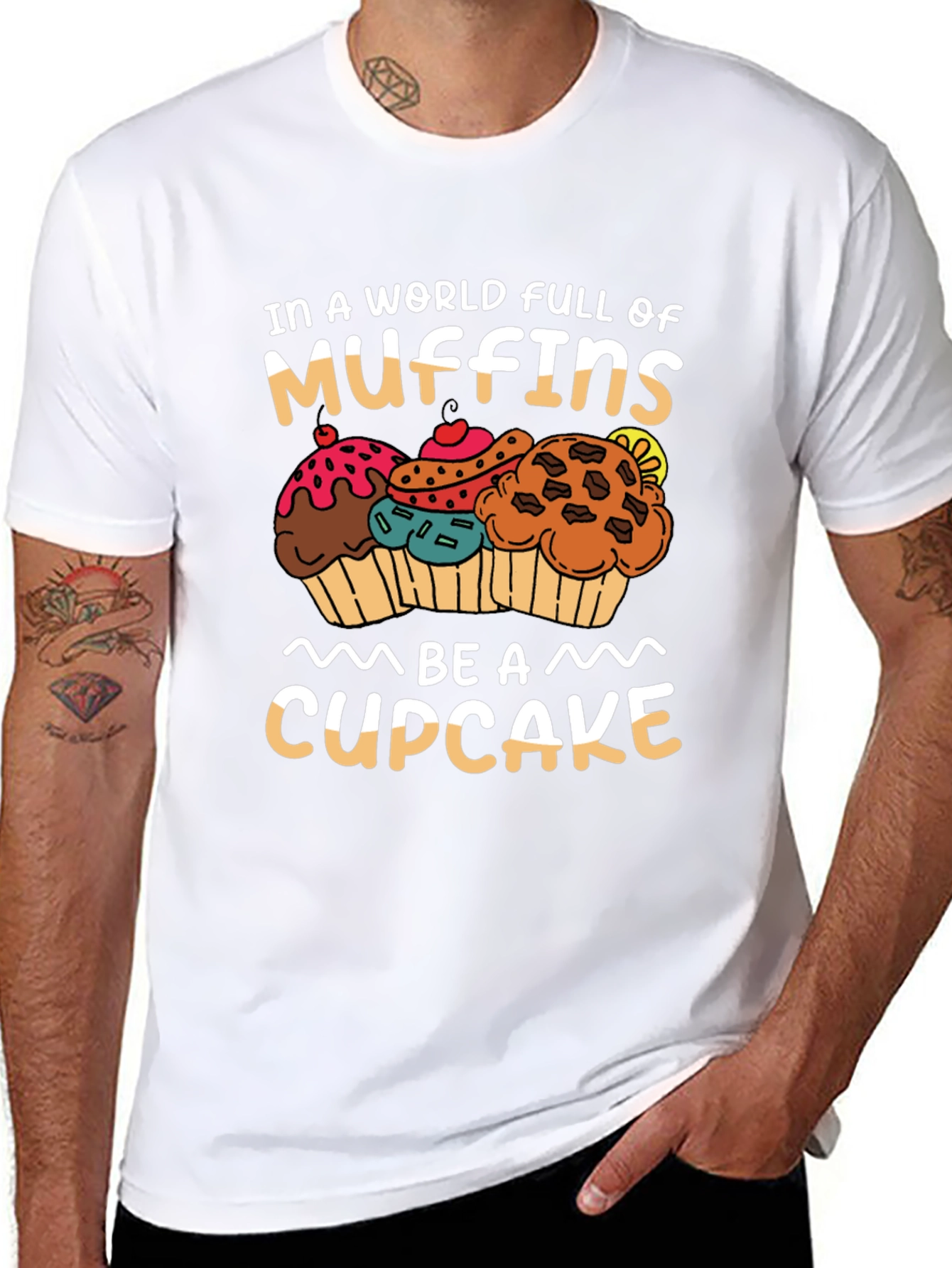 Black Muffin vs Cupcake Graphic Tee - Sweet Treat Shirt view 8
