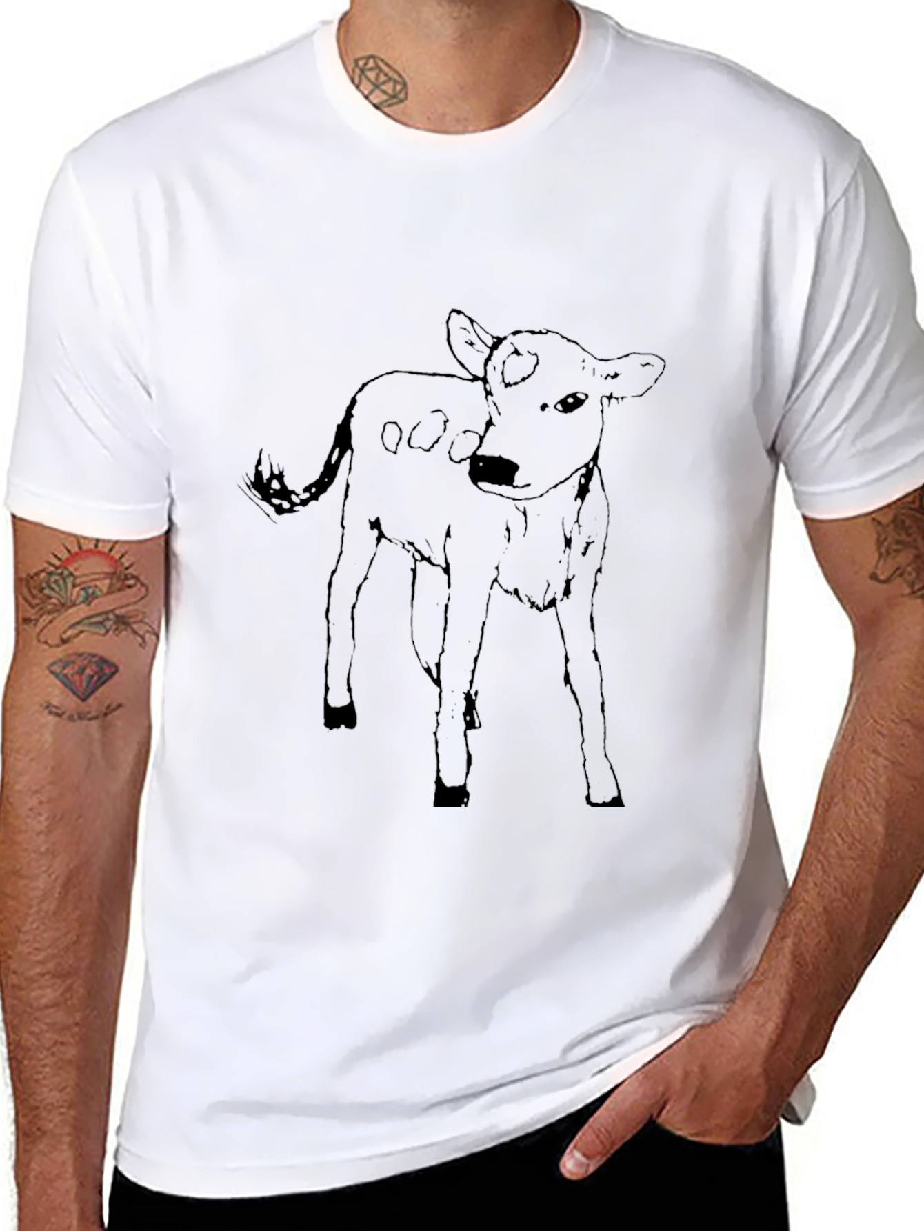 Black Calf Sketch Black Tee - Unisex Graphic T-Shirt view 8