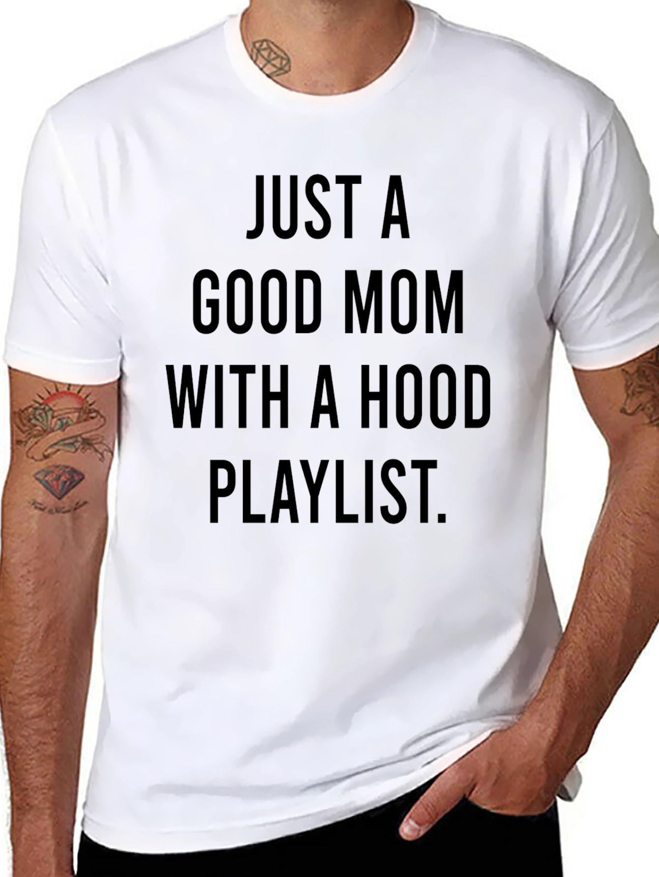 Black Just A Good Mom With a Hood Playlist T-Shirt view 8