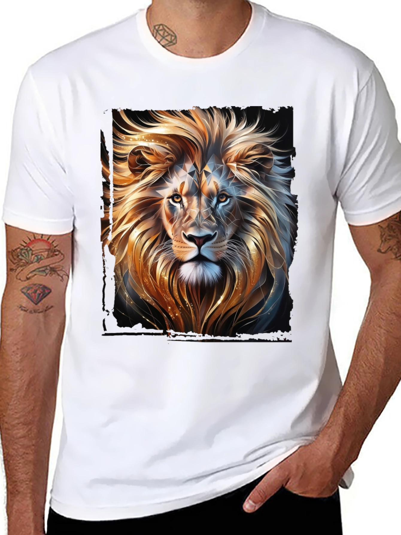 Black Lion Graphic T-Shirt - Black, Stylish Animal Print view 8