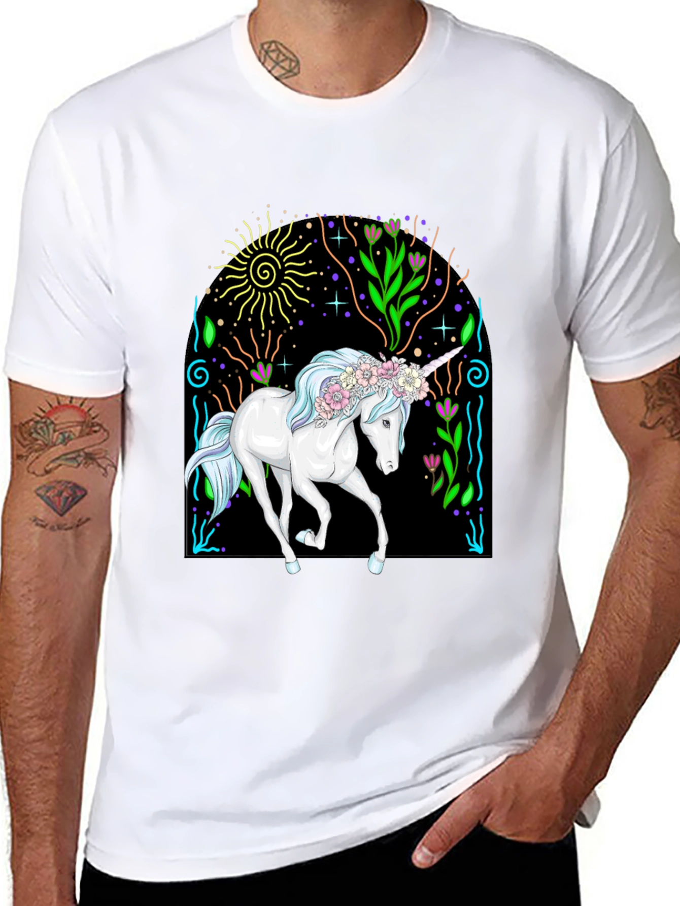 Black Unicorn Graphic Tee - Black Cotton T-Shirt view 8