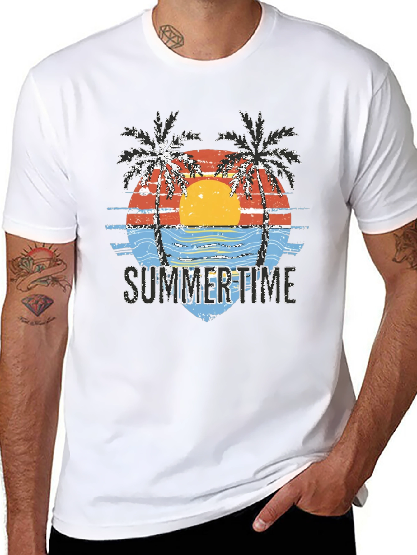 Black Summer Time Palm Tree Graphic Tee - Black view 8