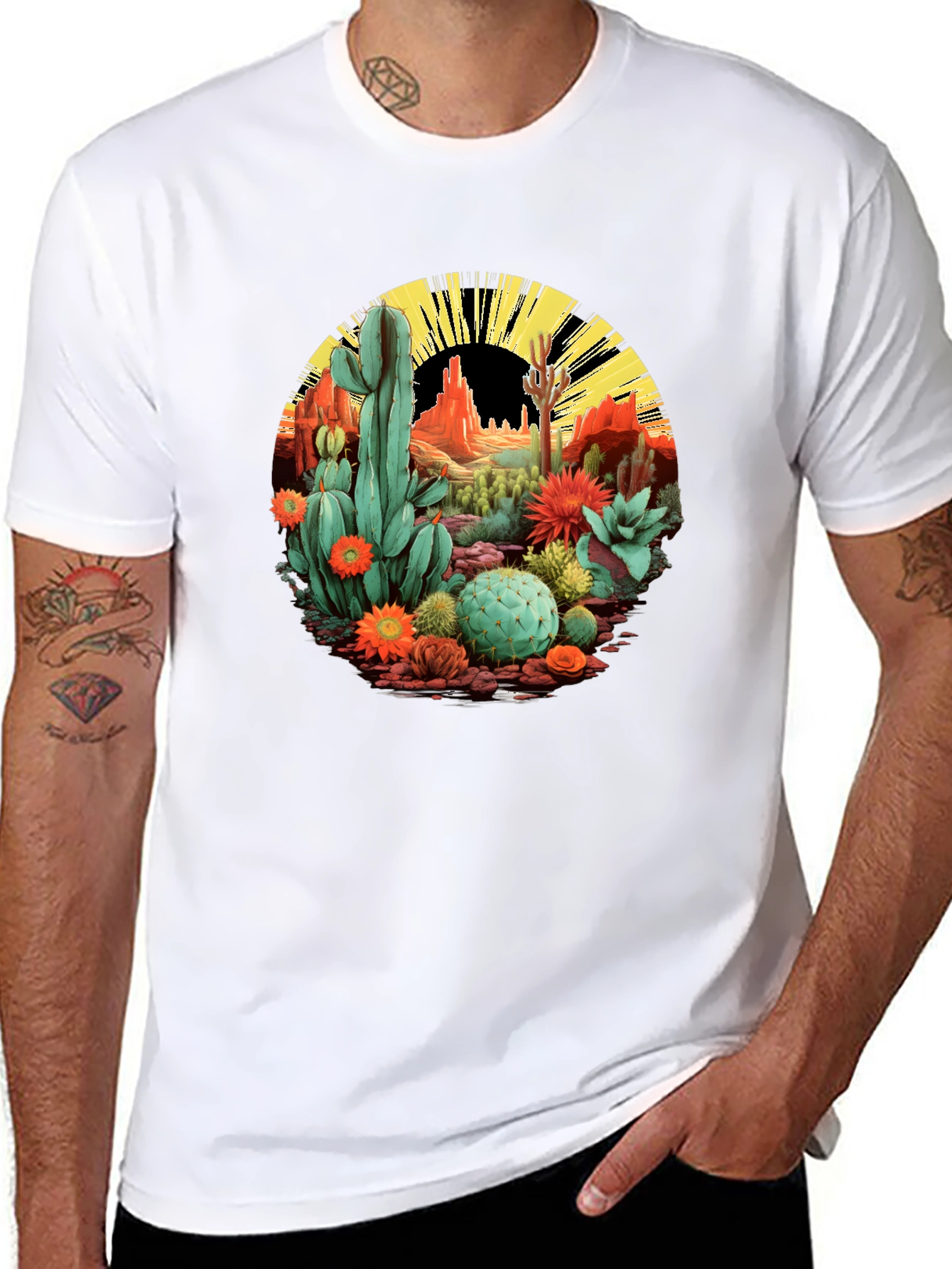 Black Desert Cactus Graphic T-Shirt - Black Cotton Tee view 8