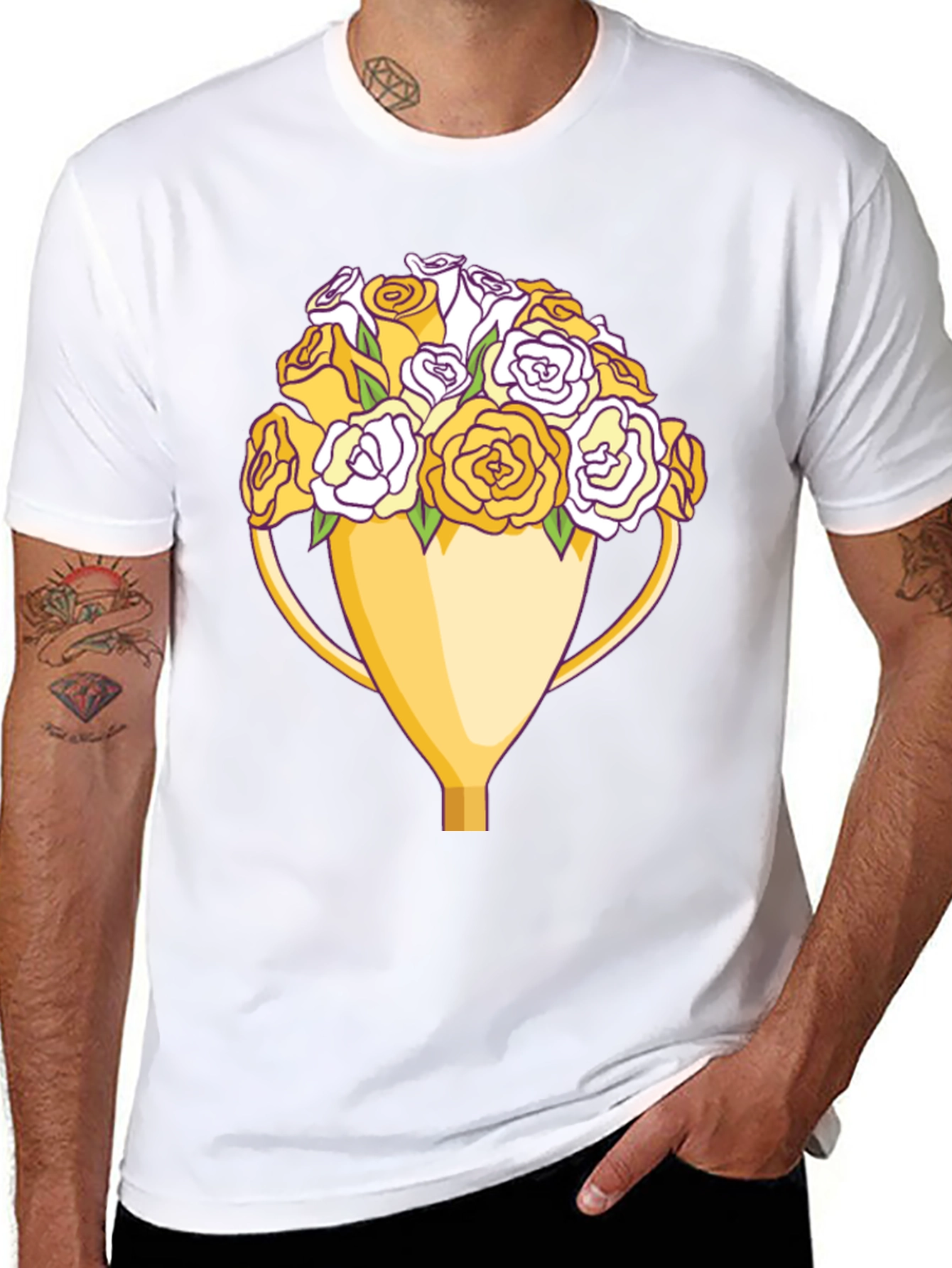 Black Floral Trophy Graphic Tee - Unique Design view 8