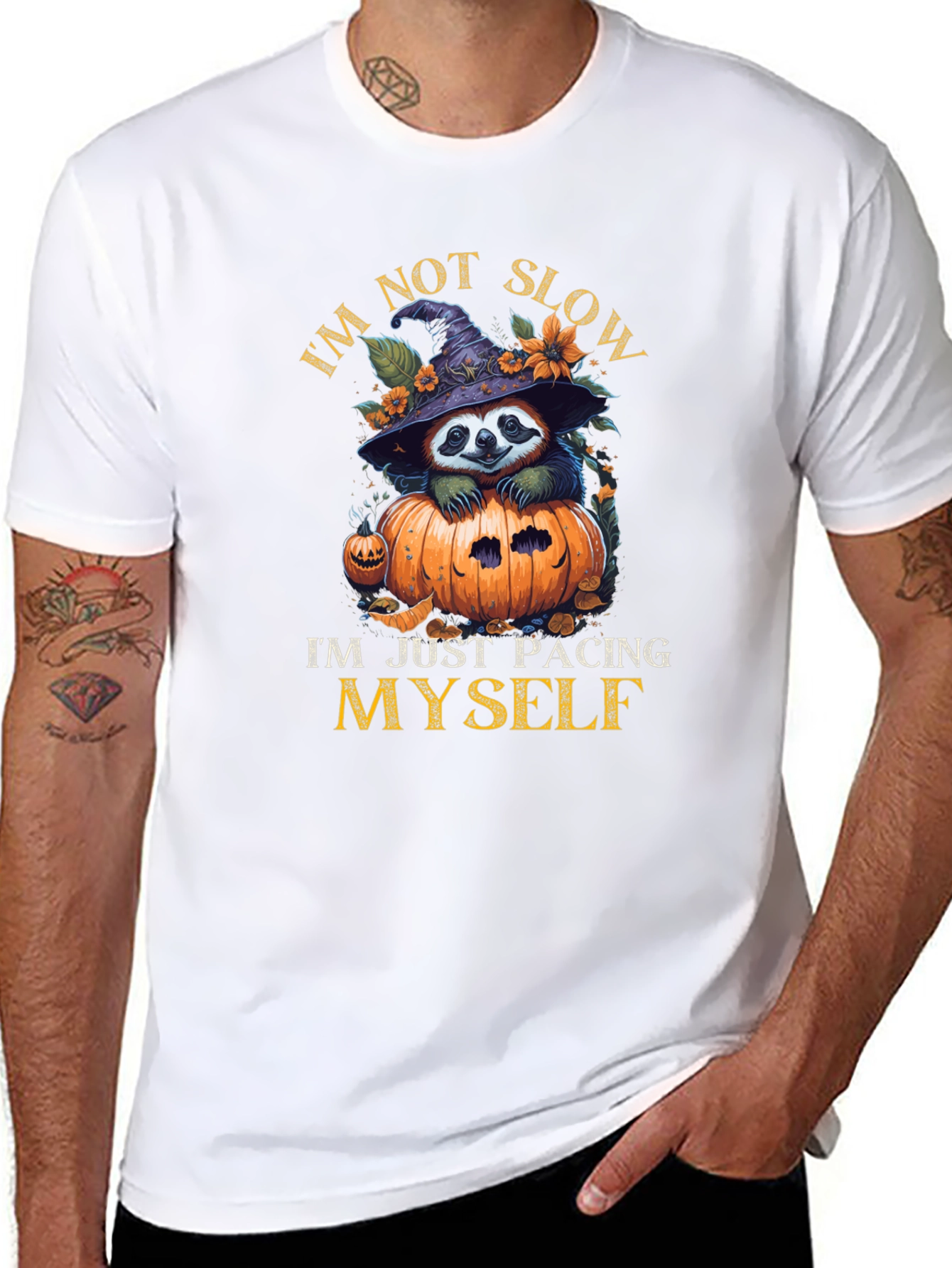 Black Funny Sloth Halloween T-Shirt - I'm Not Slow Pacing Myself view 8