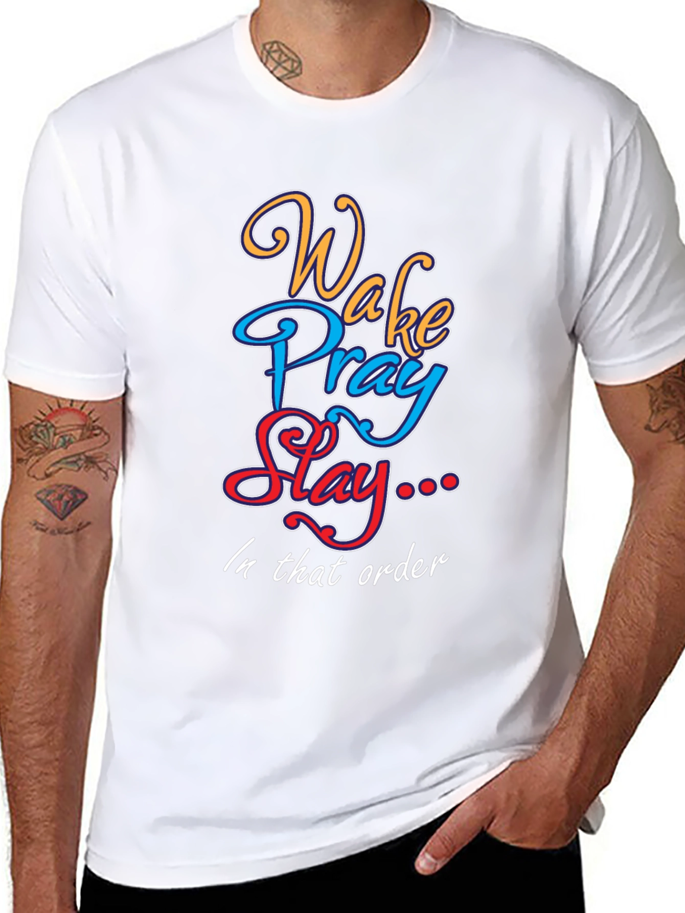Black Wake Pray Slay Graphic Tee - Trendy Cotton T-Shirt view 8