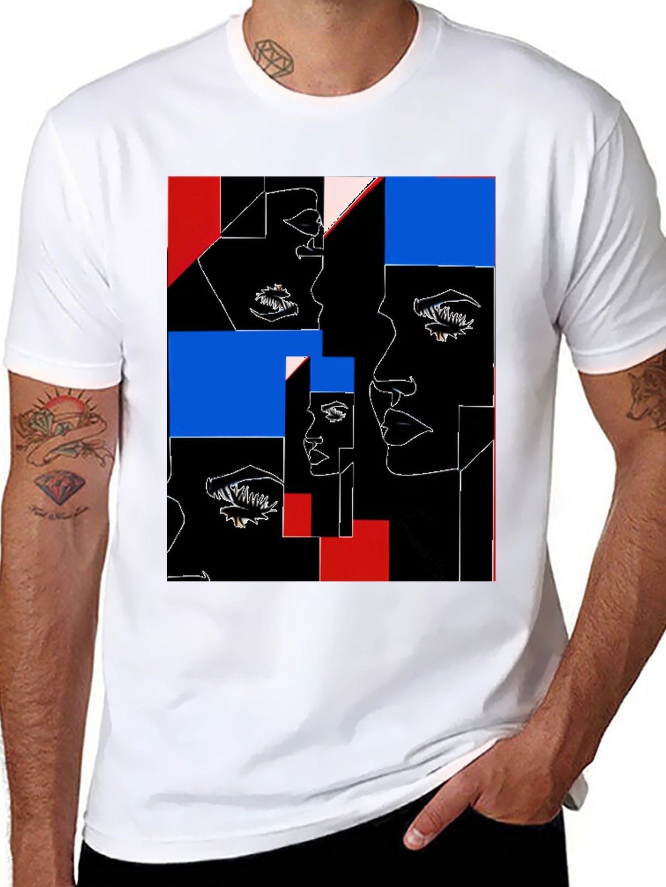 Abstract Faces Graphic Black T-Shirt - 8