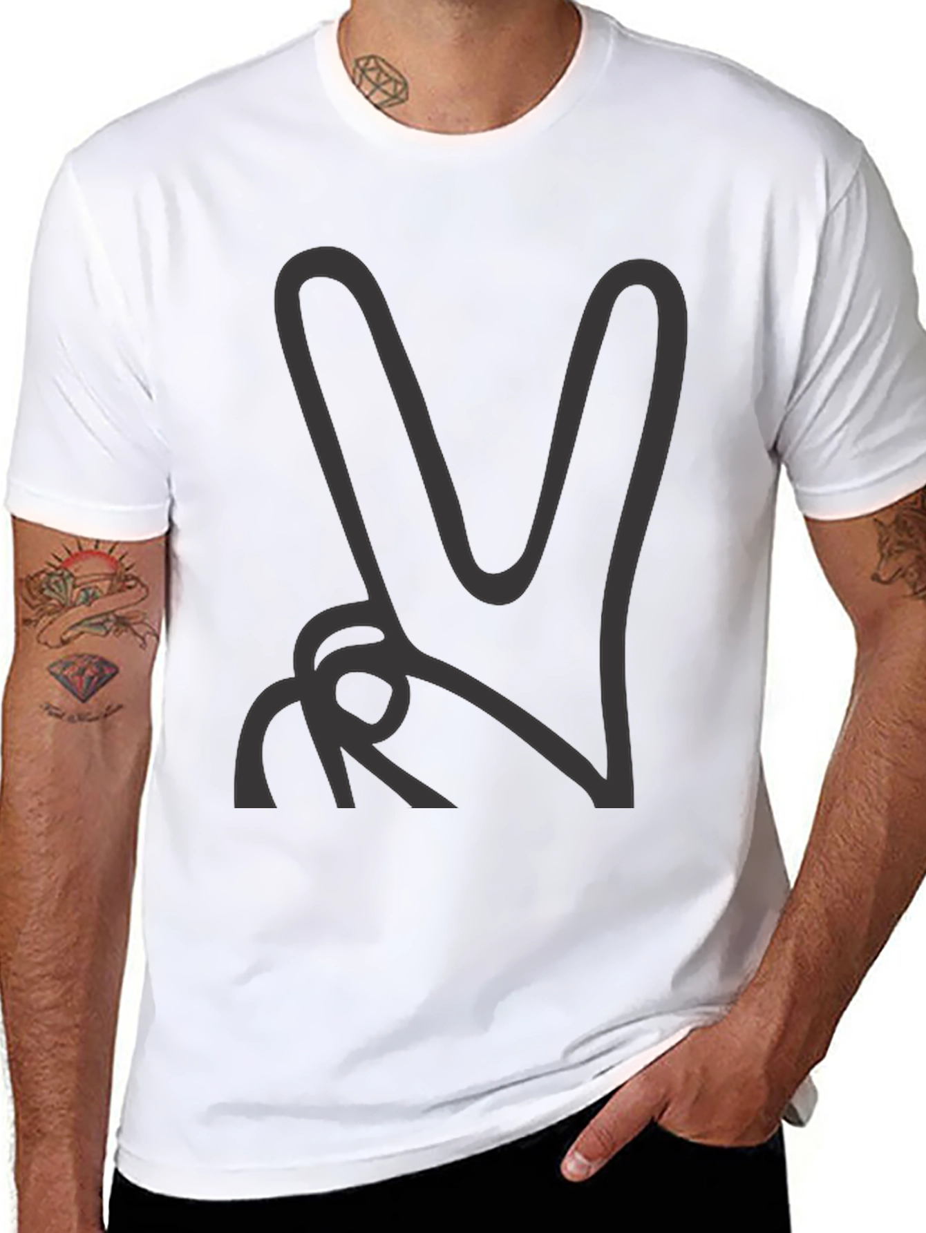 Black Peace Sign Graphic Tee - Classic Black Comfort view 8