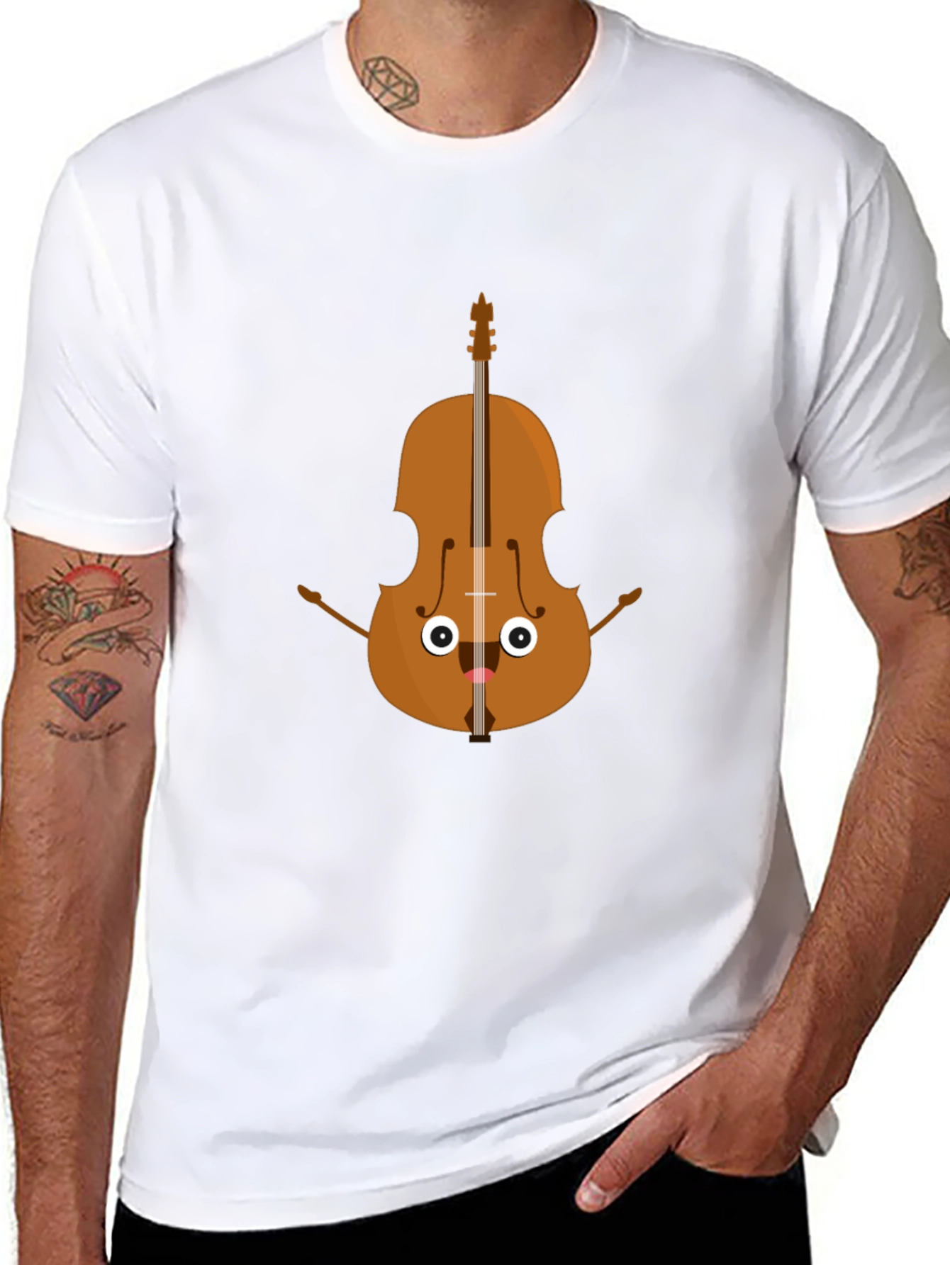 Black Funny Cartoon Cello Musician Graphic Tee view 8
