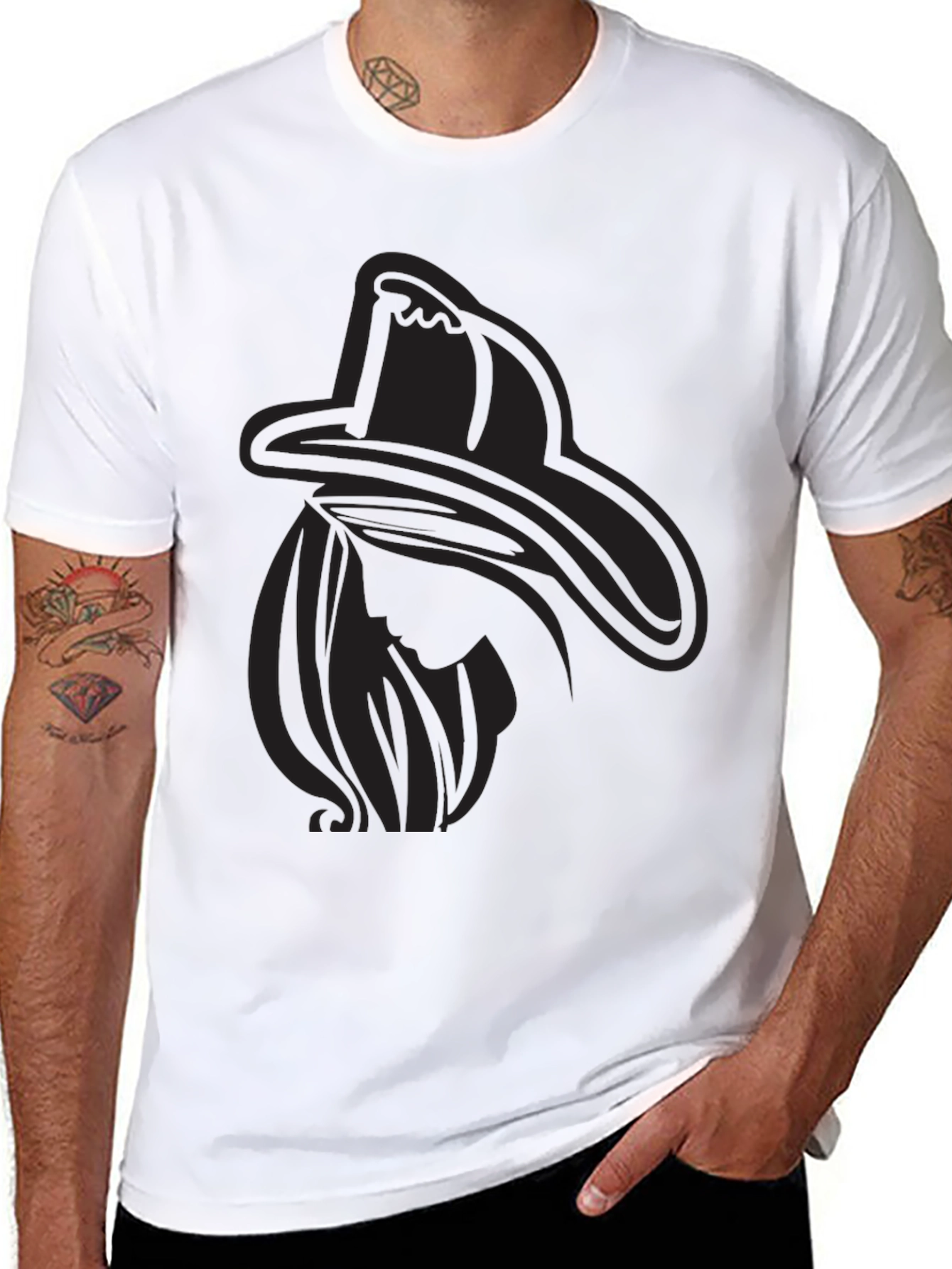 Black Cowgirl Silhouette Graphic Tee - Stylish Black T-Shirt view 8