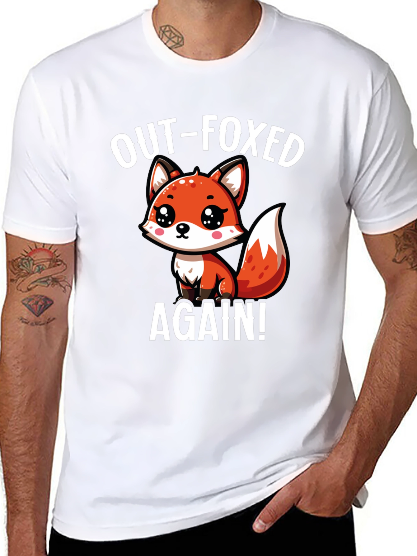 Black Out-Foxed Again! Cute Cartoon Fox Graphic T-Shirt view 8