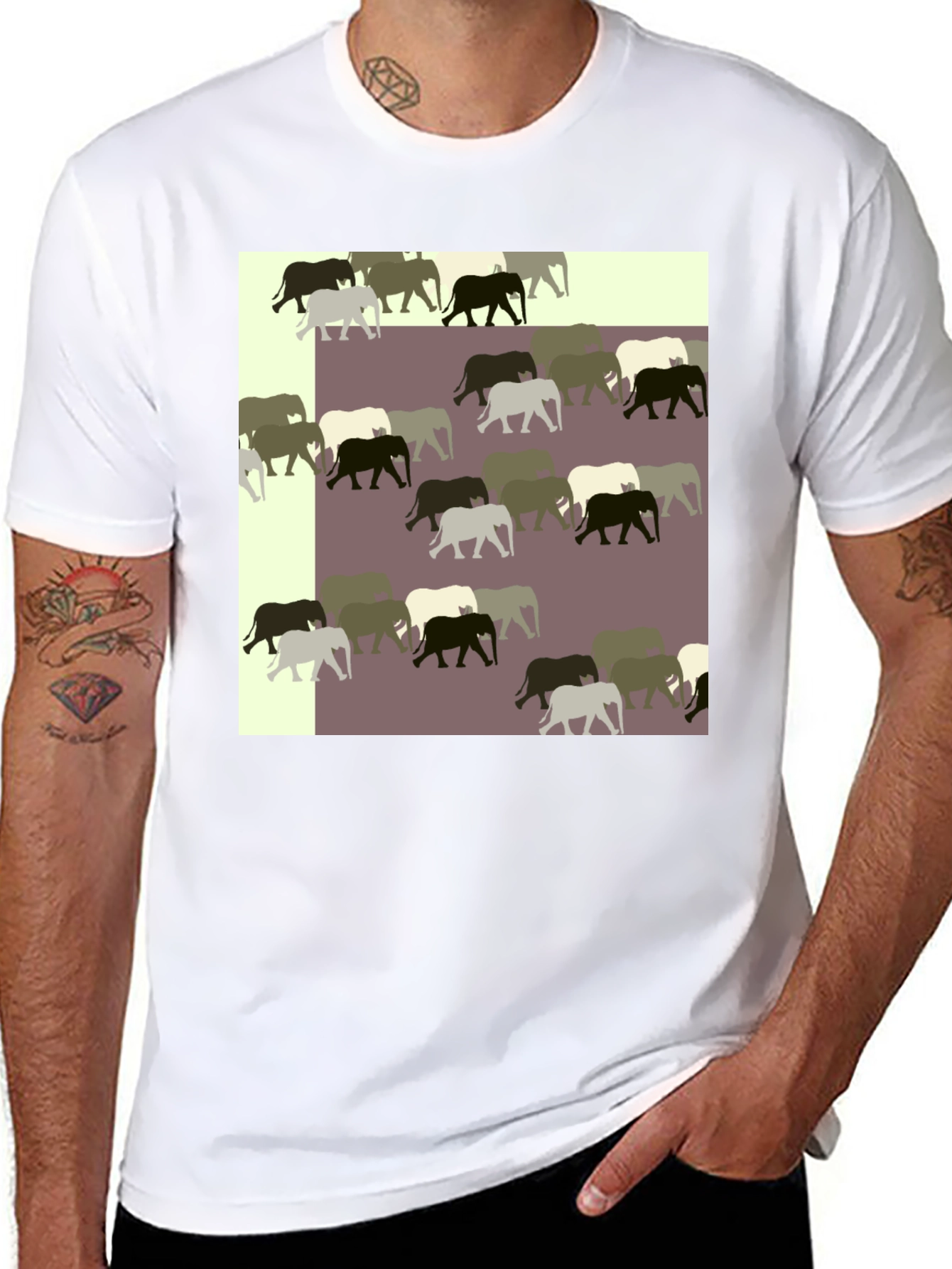 Black Elephant Pattern Black T-Shirt view 8