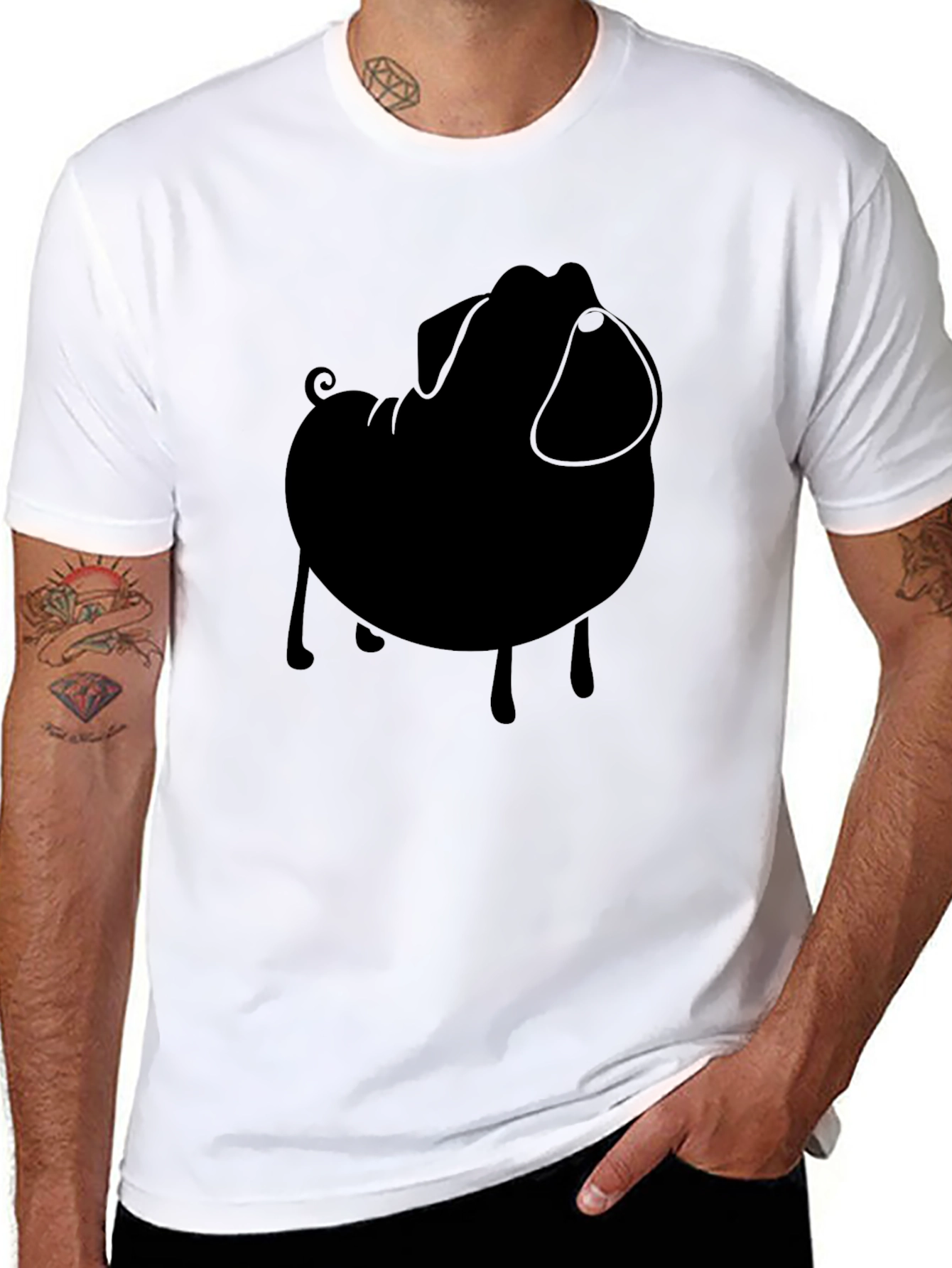 Black Black Pug Silhouette Tee - Modern Casual Style view 8
