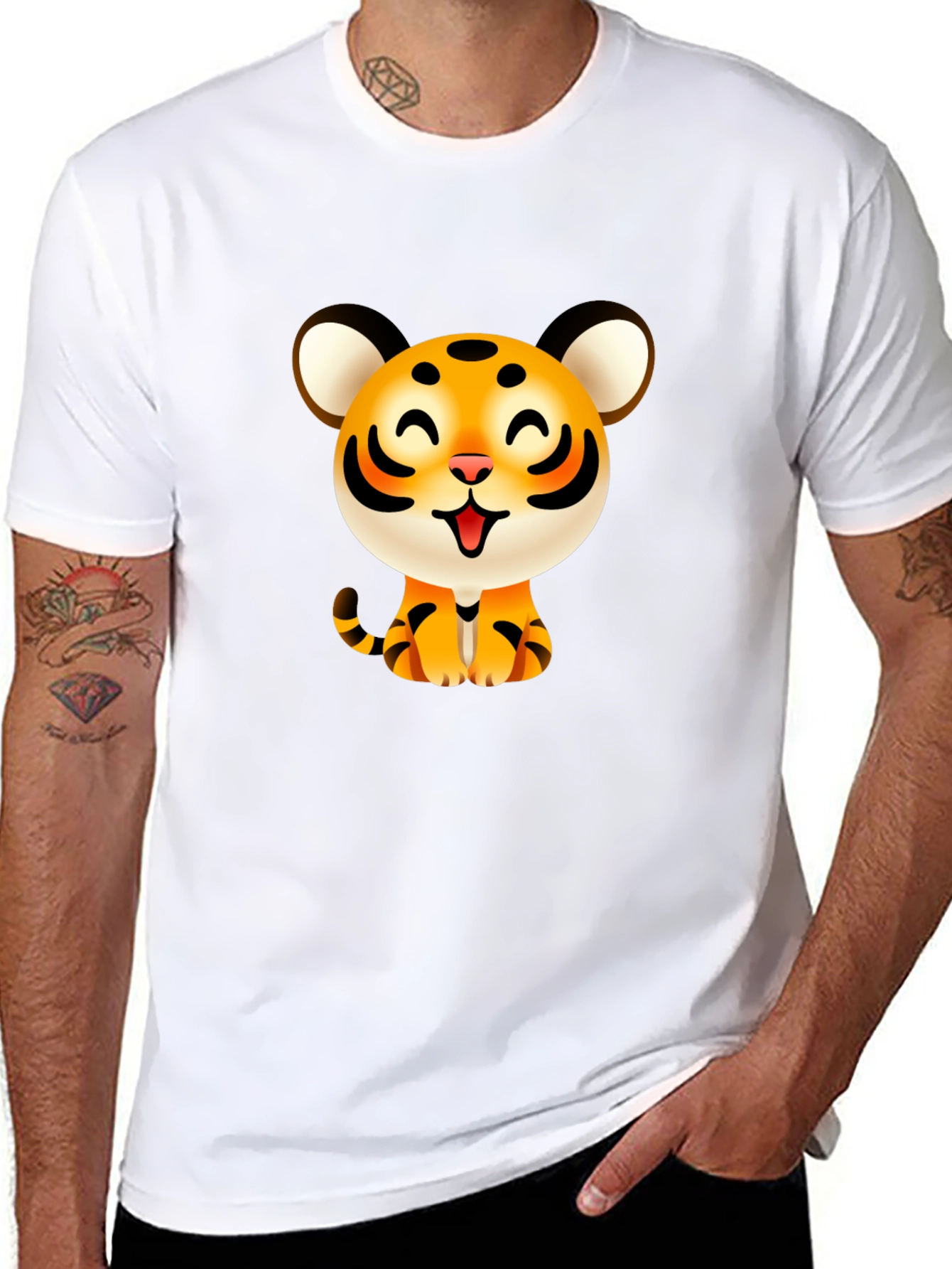 Black Cute Cartoon Tiger Graphic Tee - Black view 8