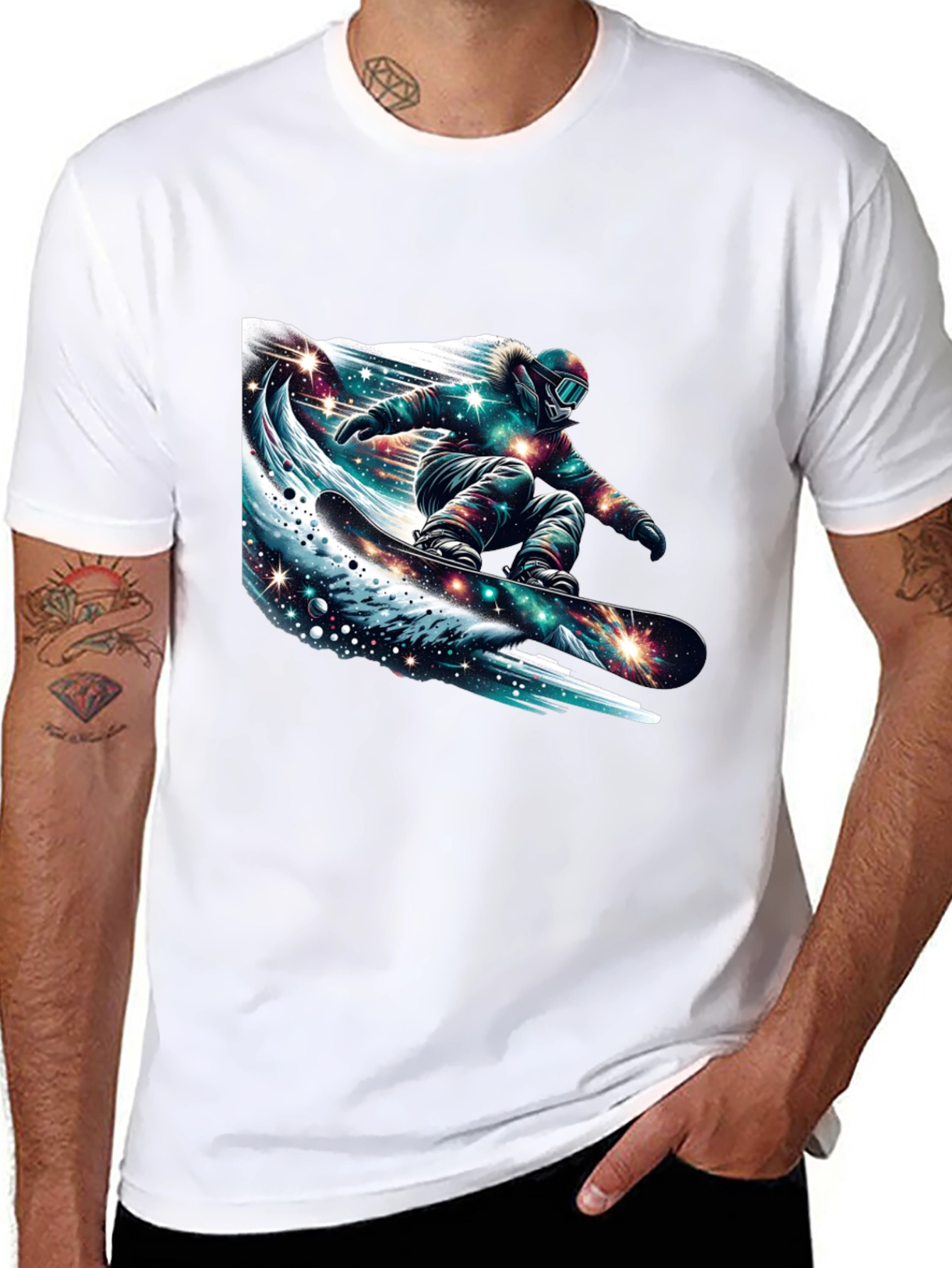 Black Galaxy Snowboarder Graphic Tee - Black view 8