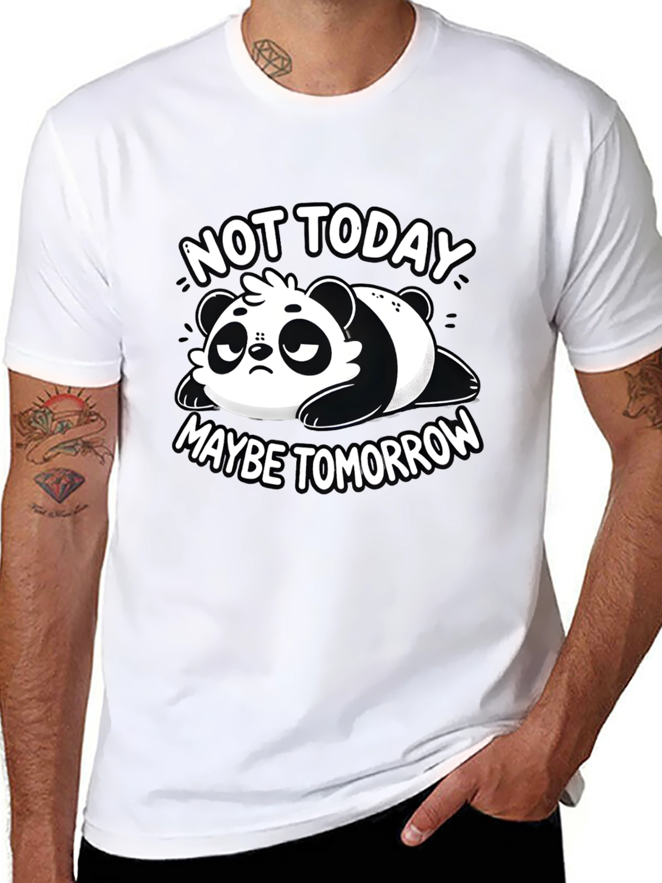 Black Lazy Panda Graphic Tee - "Not Today, Maybe Tomorrow" T-Shirt view 8