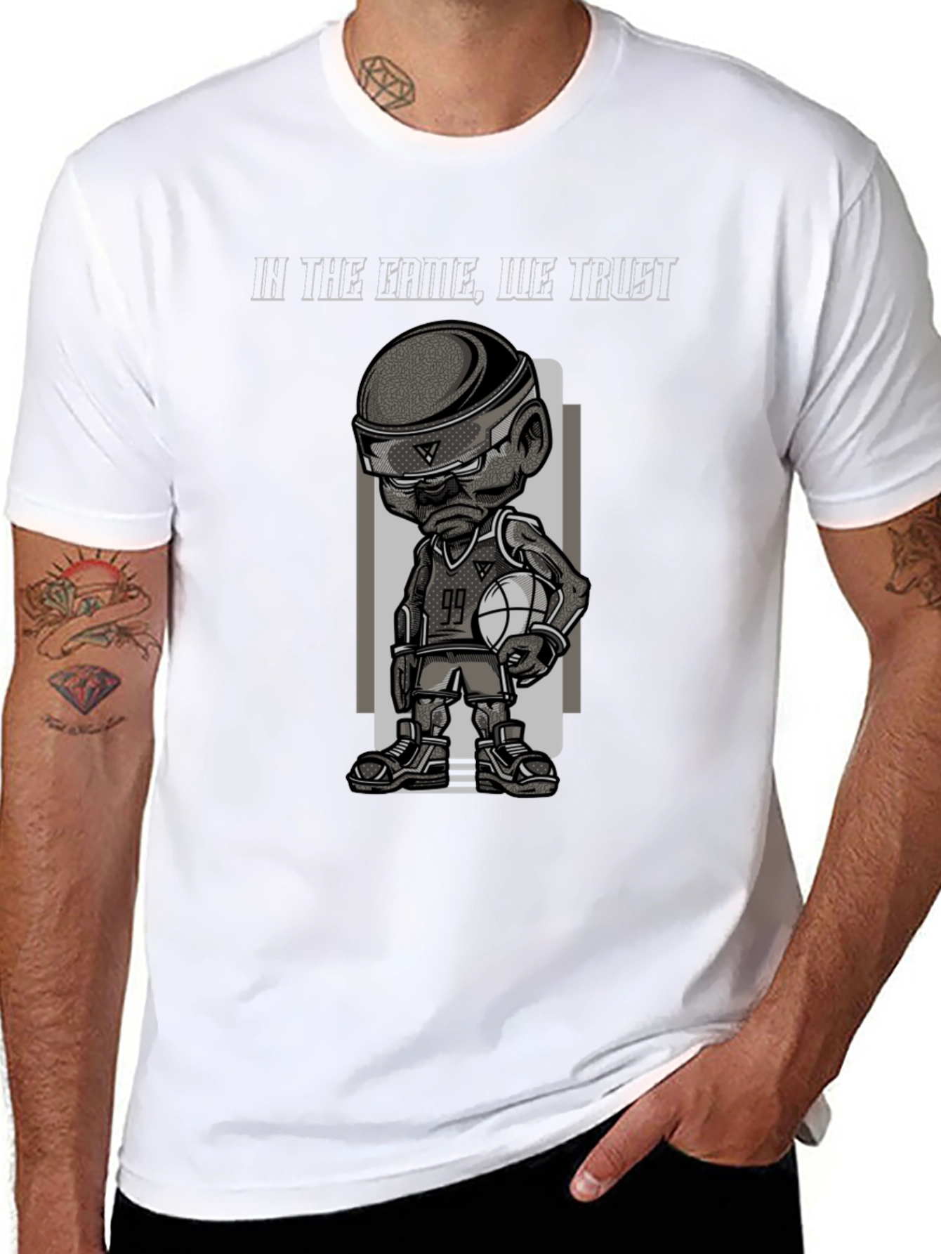 Black Basketball Cartoon Graphic T-Shirt - In The Game We Trust view 8