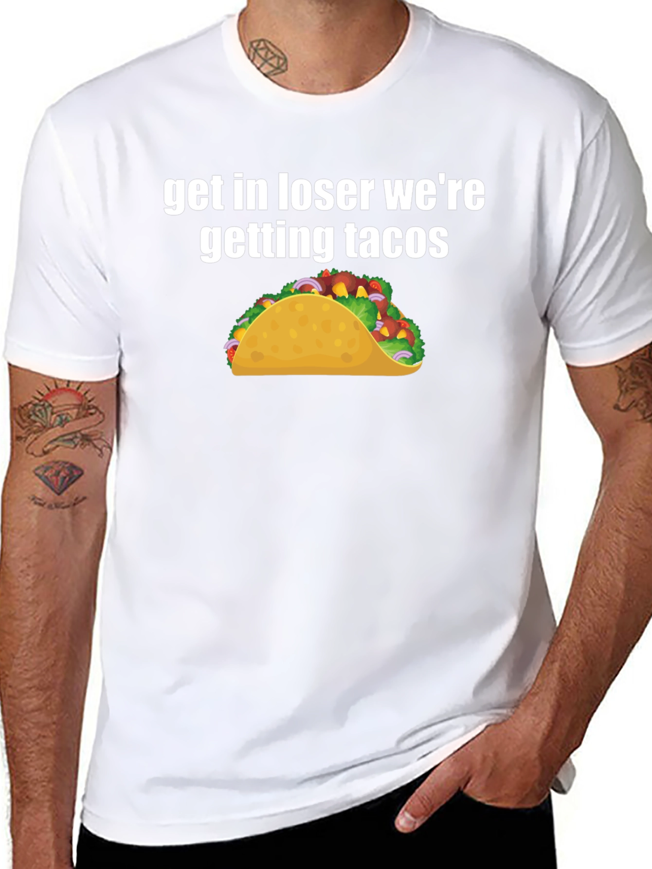 Black Get In Loser We're Getting Tacos Black T-Shirt view 8