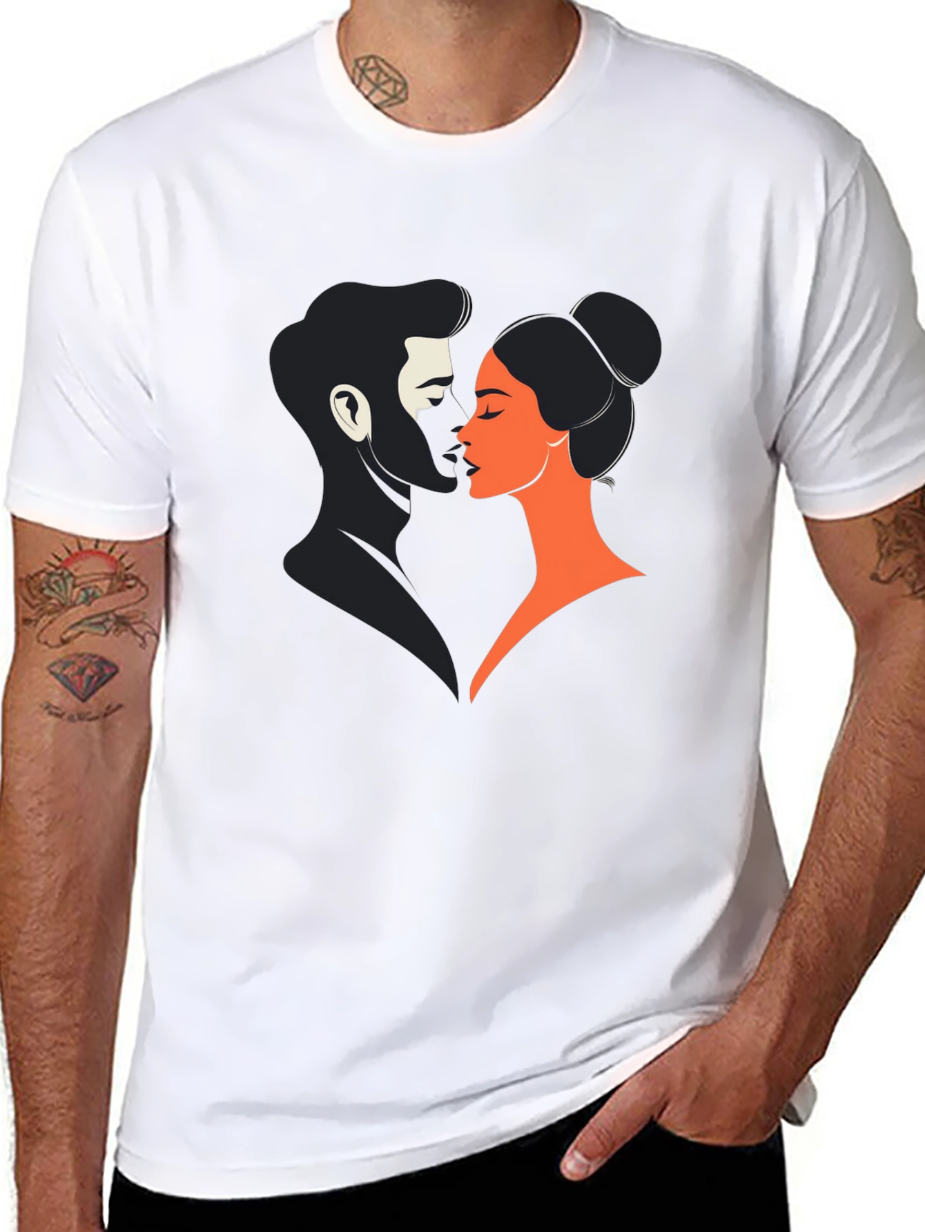 Black Romantic Couple Graphic Tee - Black view 8