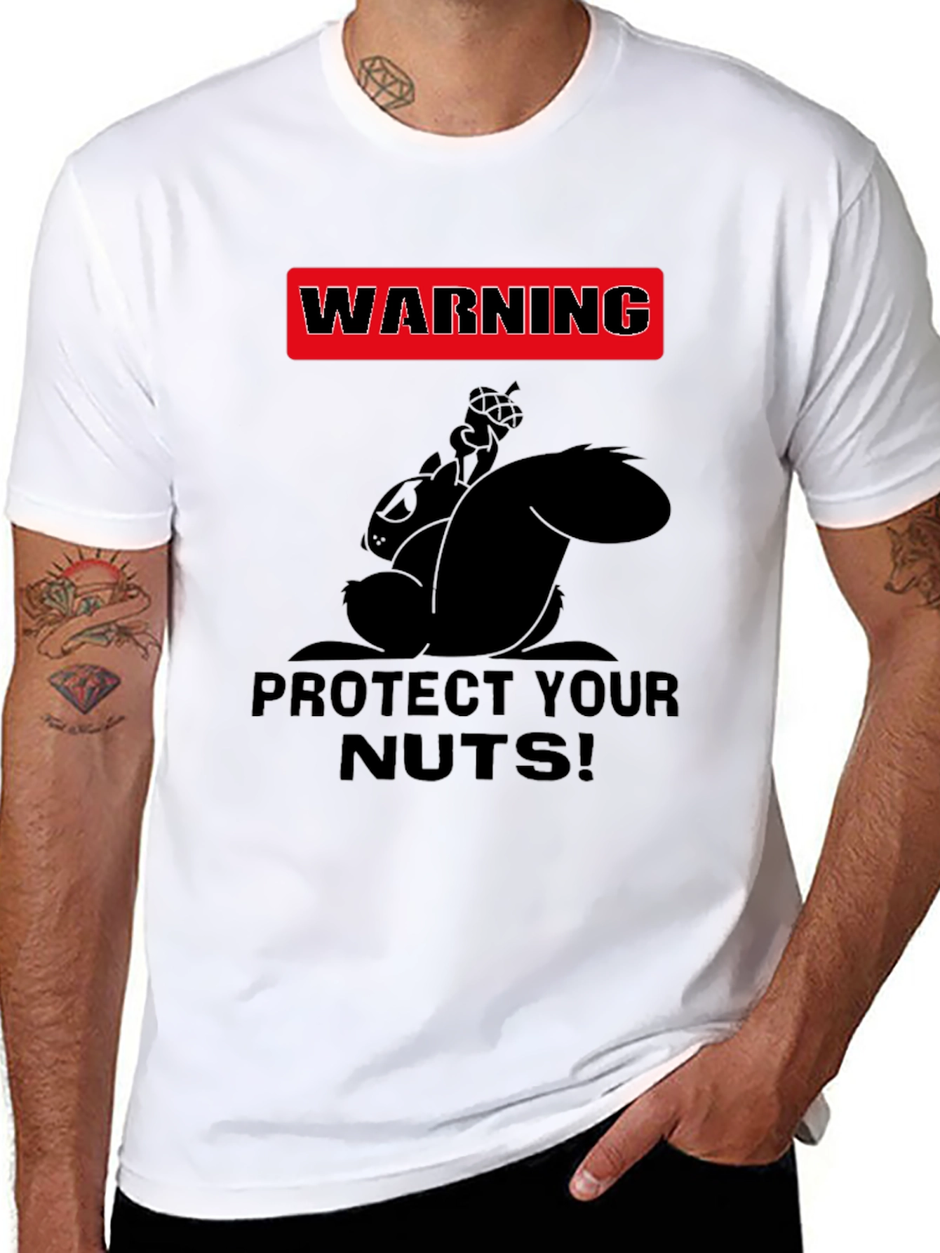 Black Warning Protect Your Nuts! Humor Graphic Tee view 8