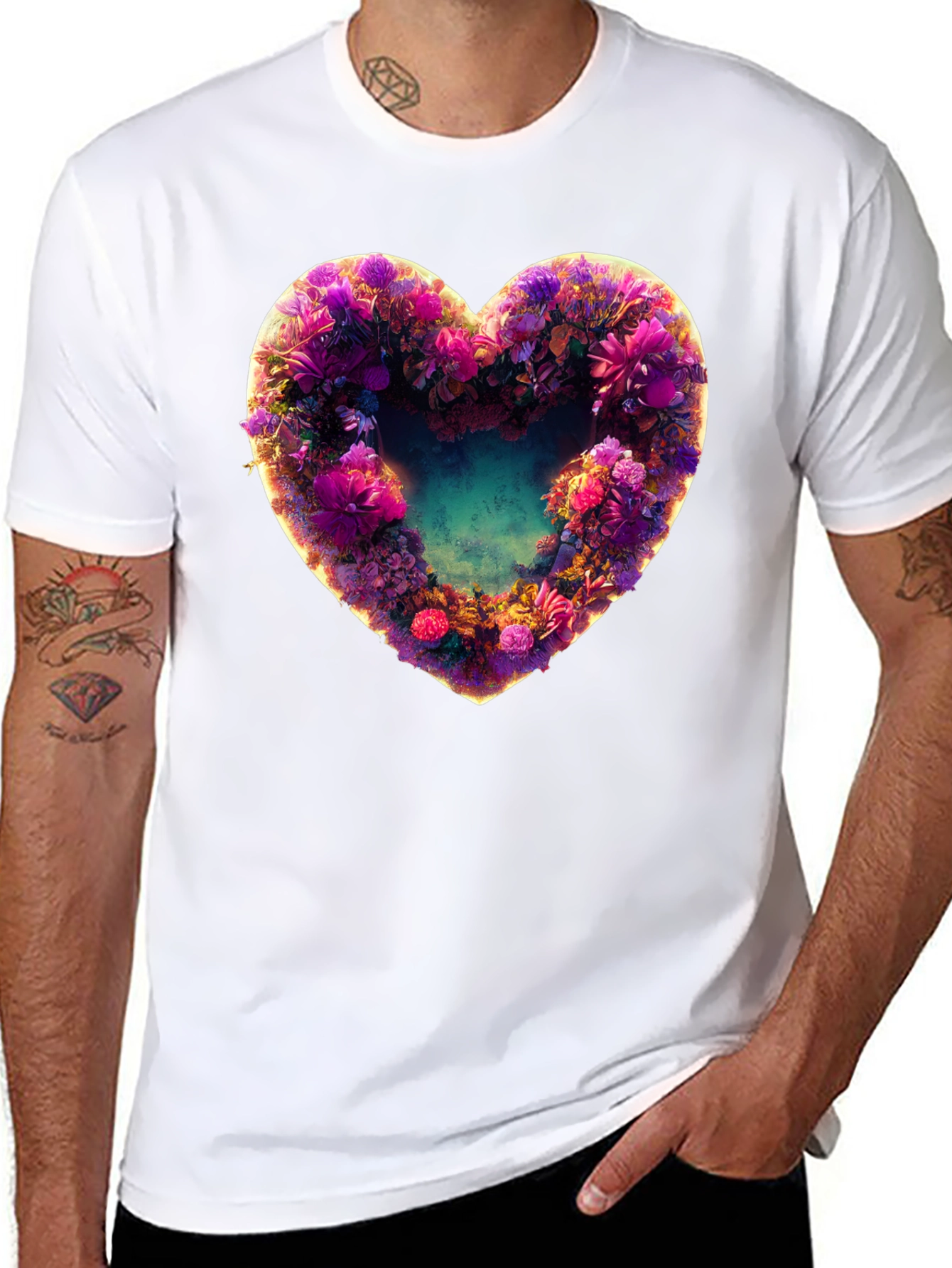 Black Floral Heart Graphic Black T-Shirt view 8