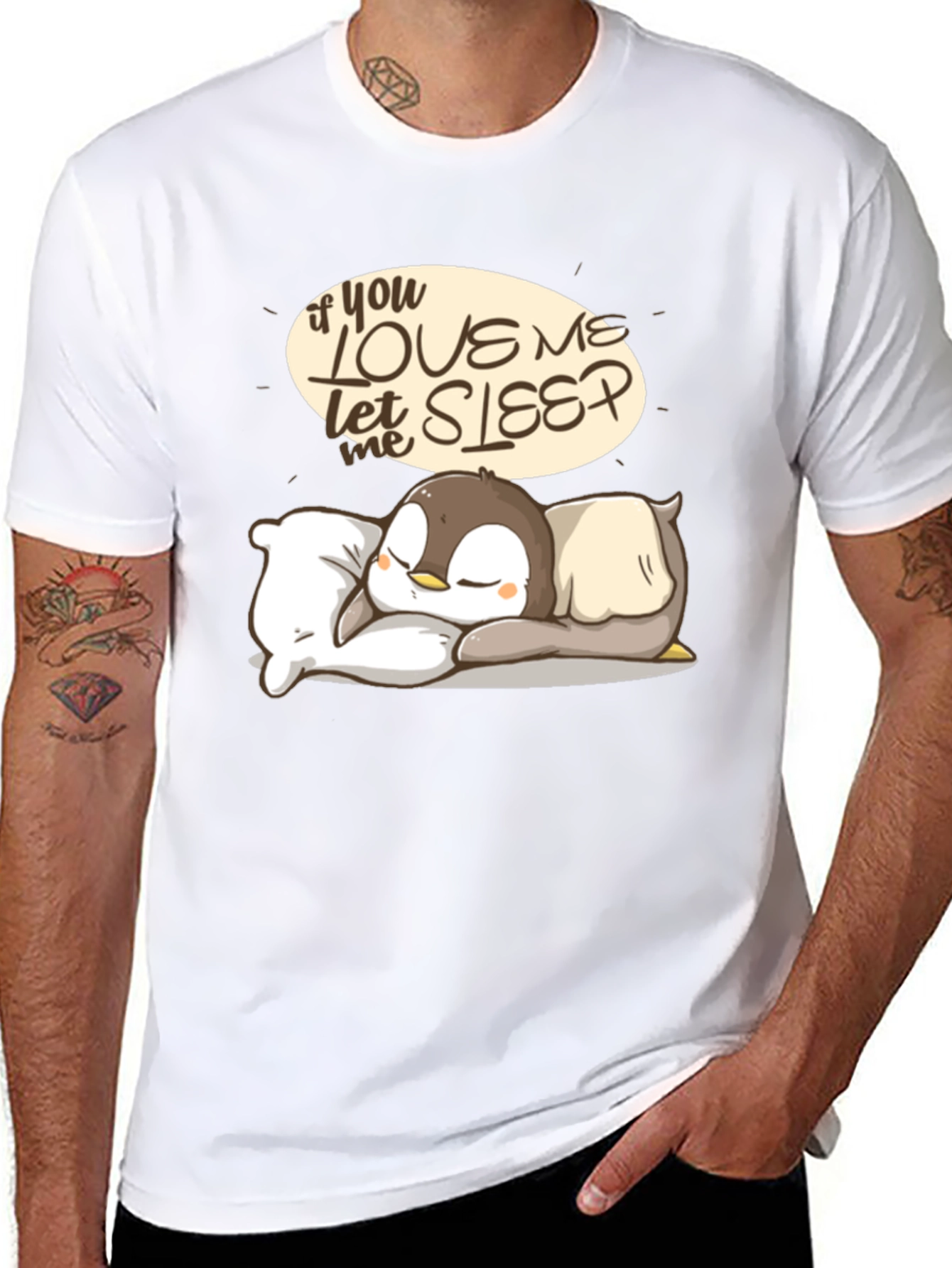 Black Cute Penguin Sleep T-Shirt view 8