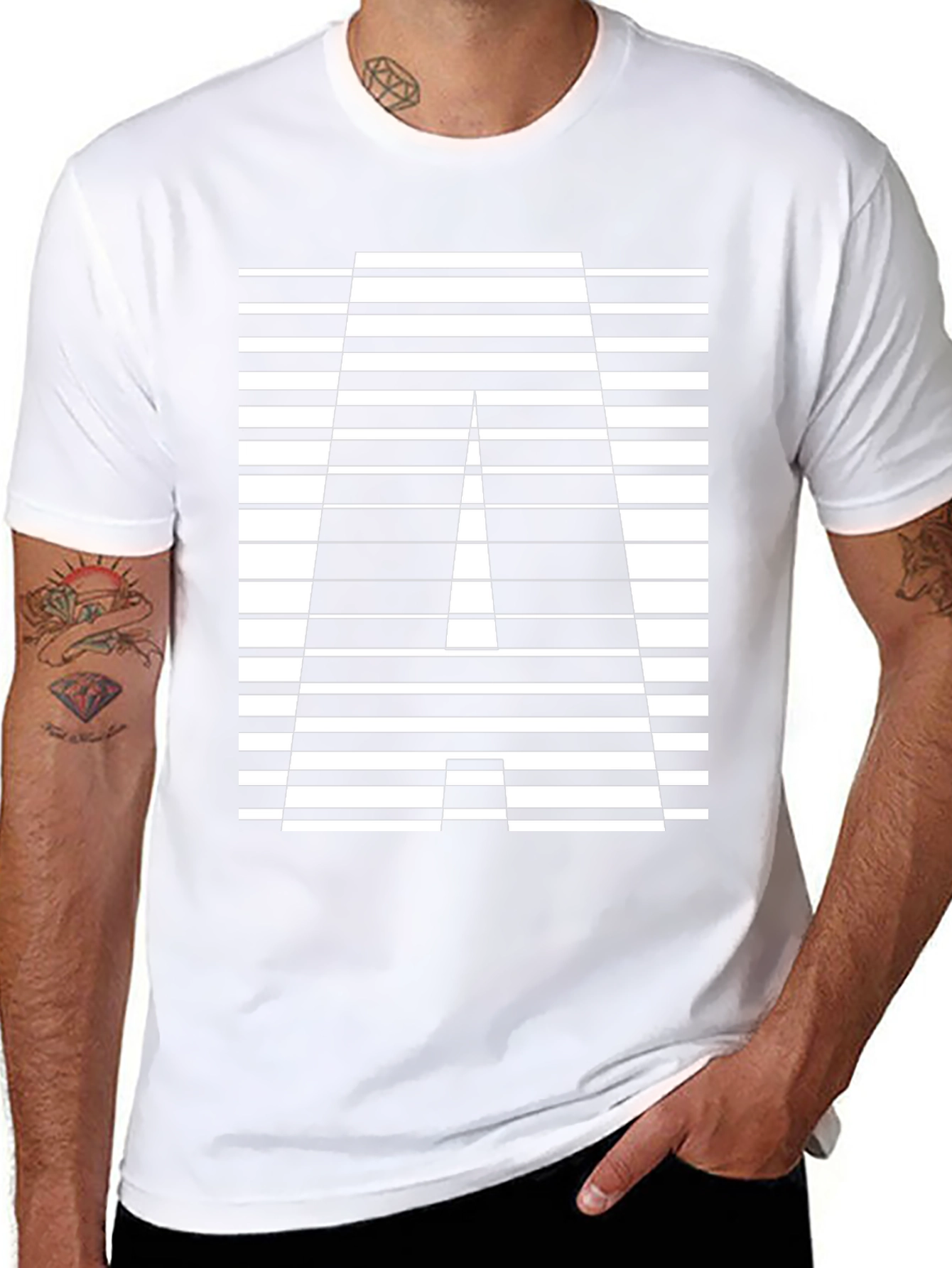Black Geometric Optical Illusion "A" Graphic T-Shirt view 8