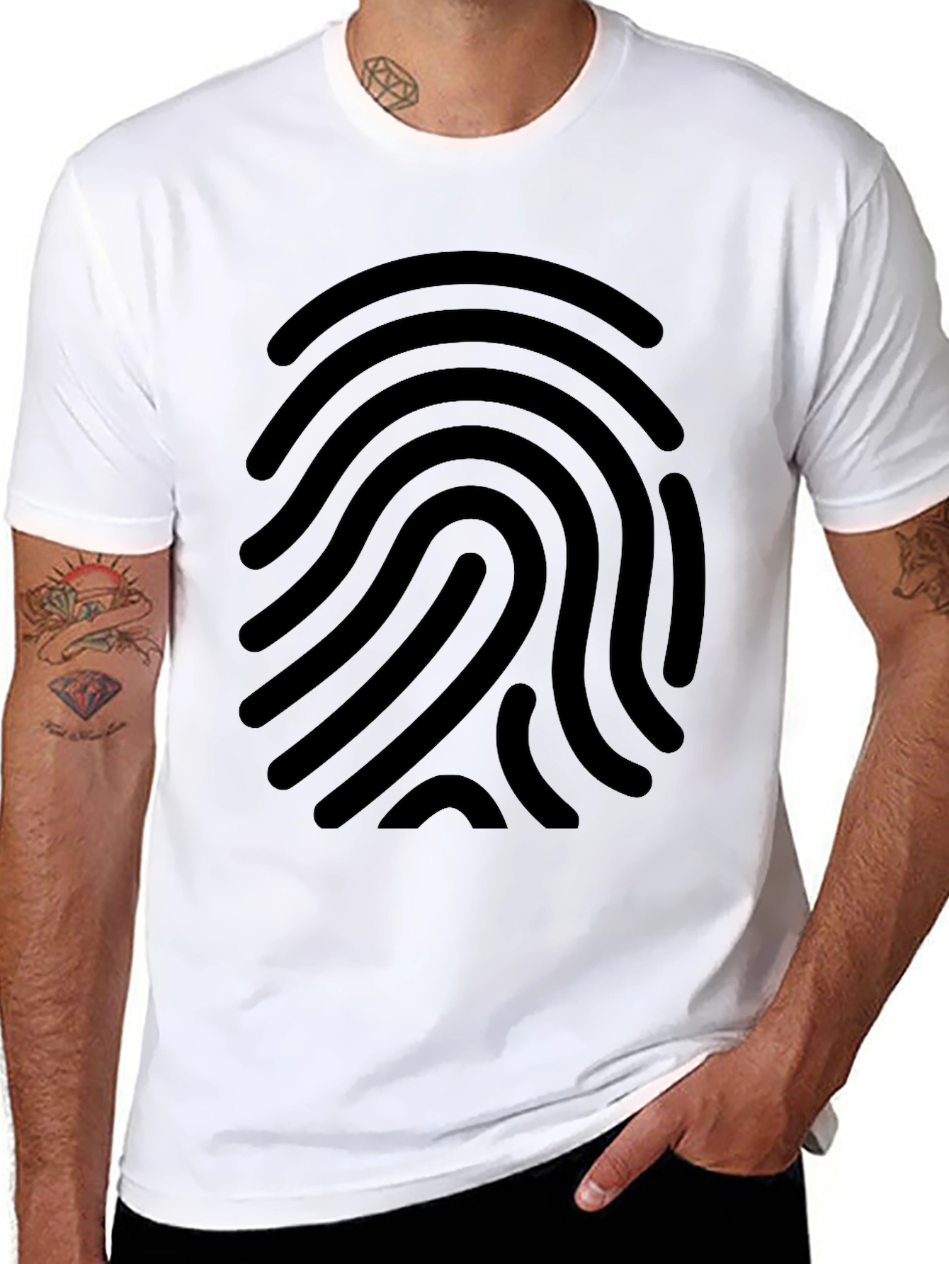 Black Fingerprint Graphic Tee - Black Cotton Casual Shirt view 8