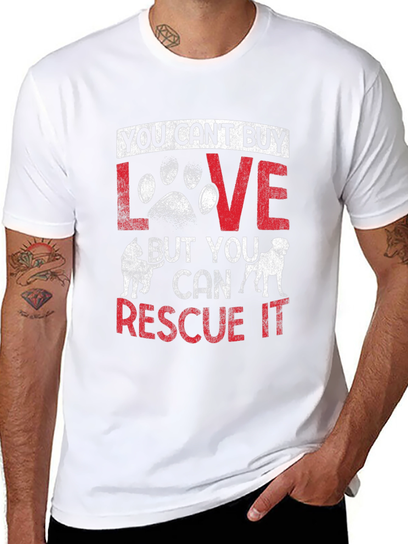 Black Rescue Dog Lover T-Shirt - "You Can't Buy Love, Rescue It" view 8