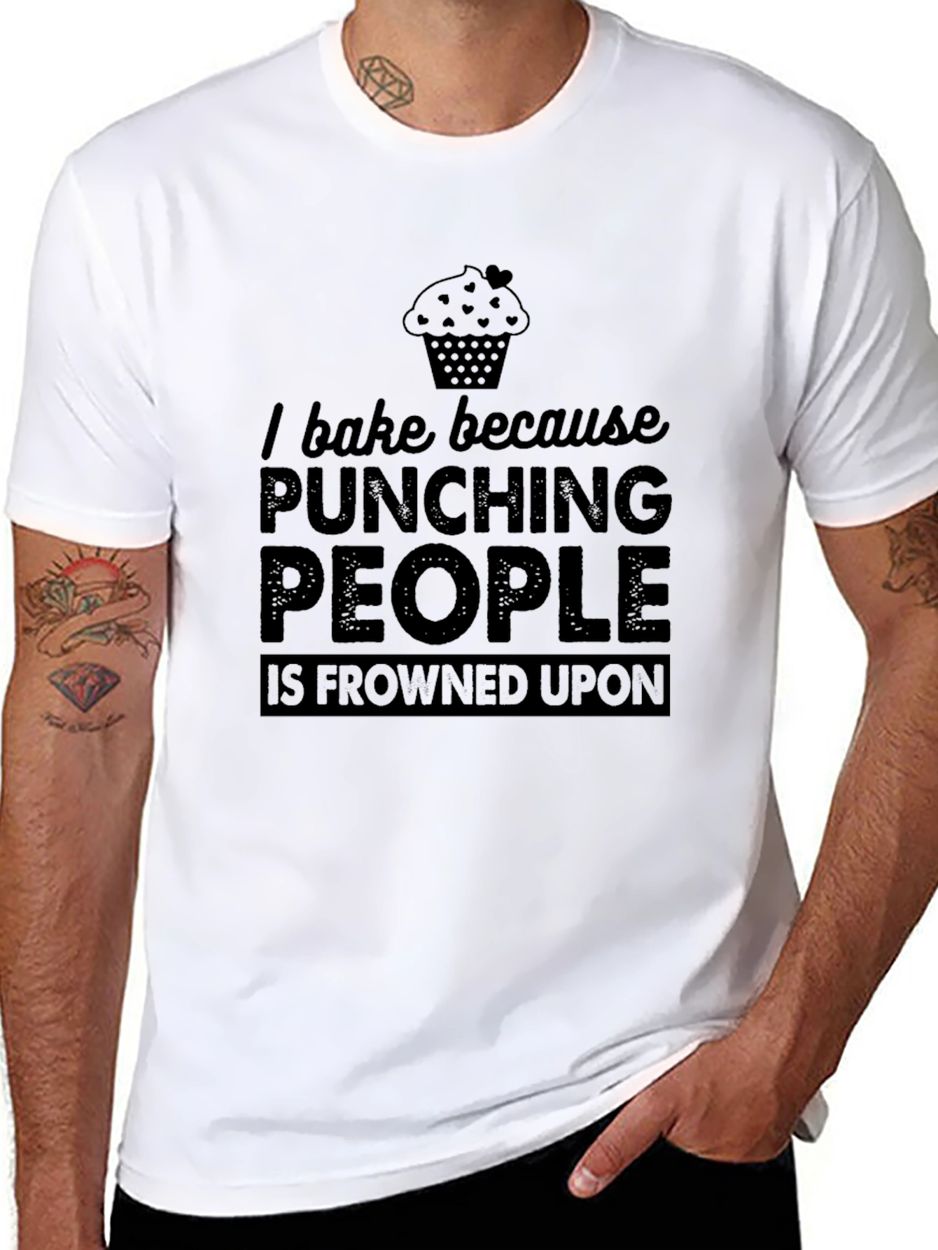 Black Baking Humor T-Shirt - Punching People Frowned Upon view 8