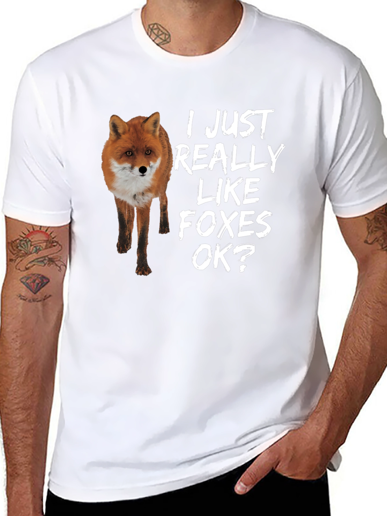 Black I Just Really Like Foxes OK? T-Shirt view 8