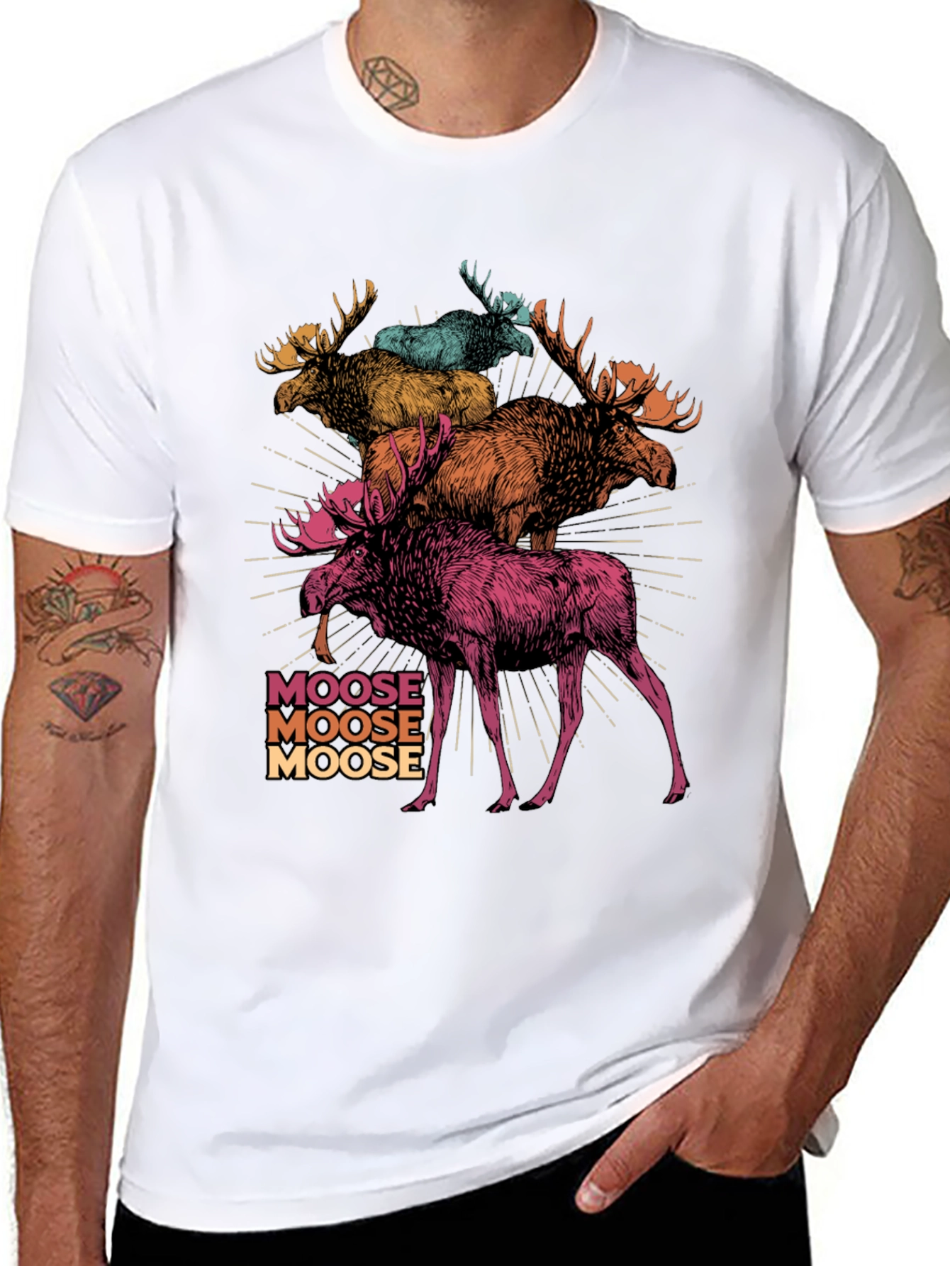 Black Moose Stack Graphic T-Shirt - Cool Colorful Design view 8