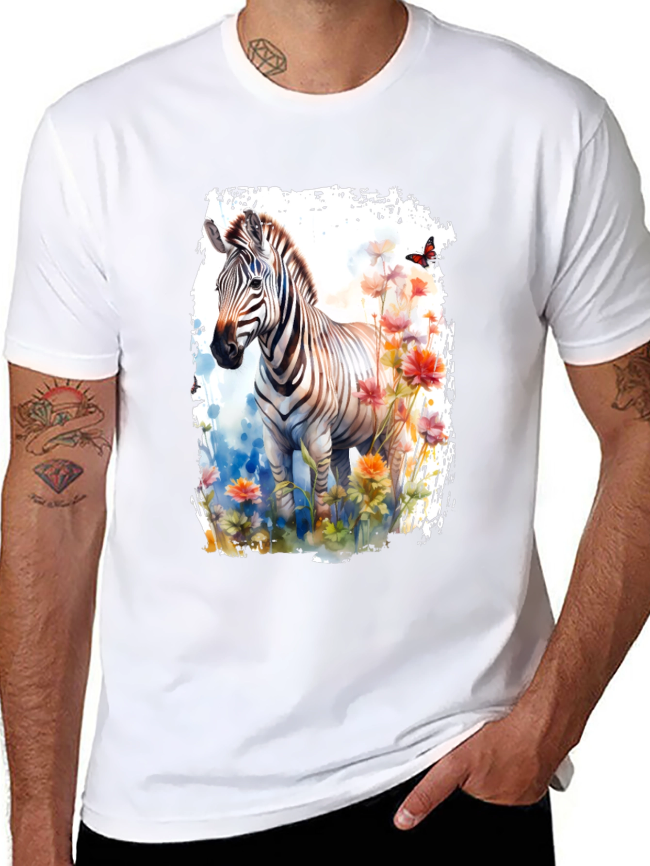 Black Zebra & Floral Graphic Black T-Shirt view 8