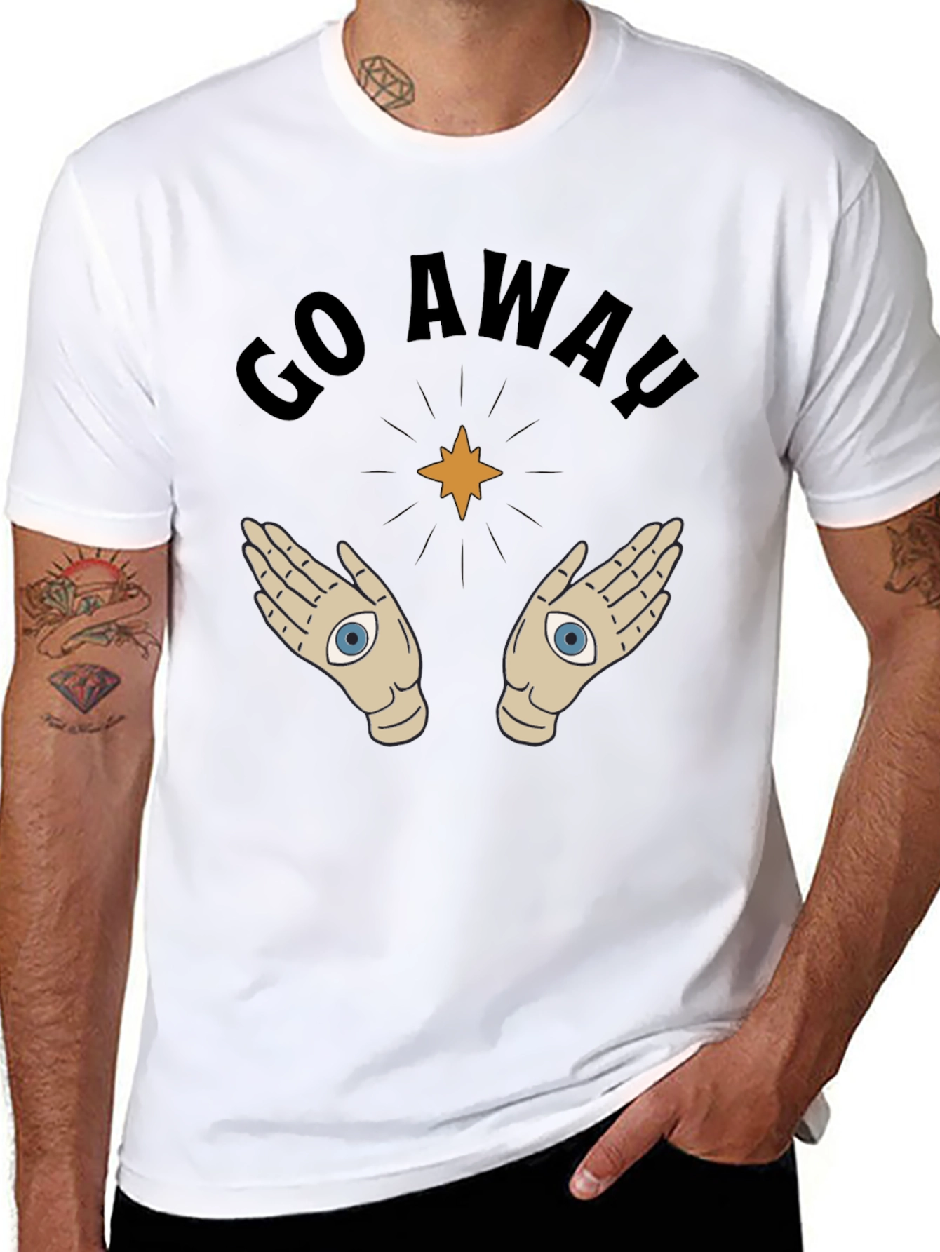 Black Go Away T-Shirt with Mystic Hands Graphic view 8