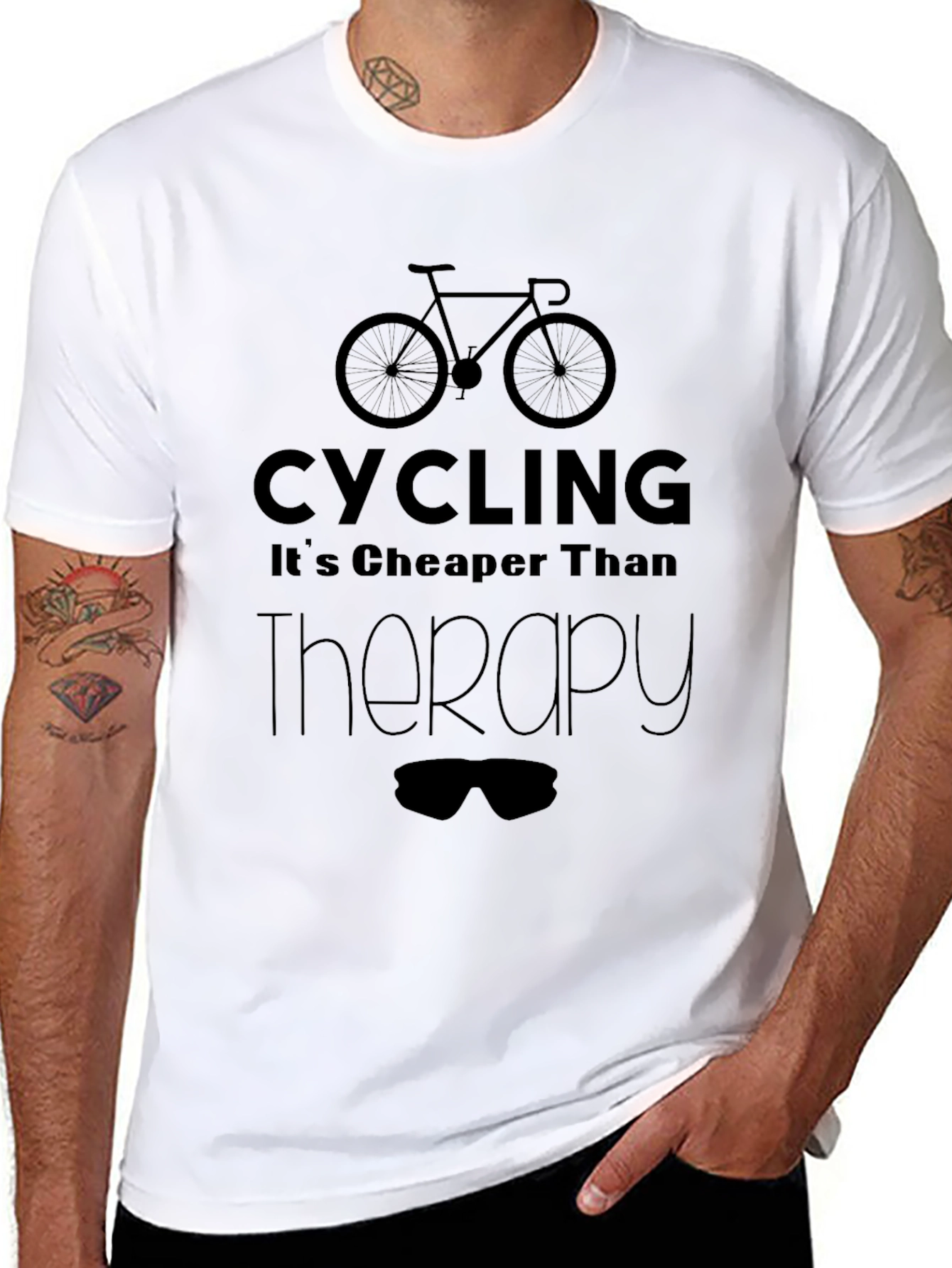Black Cycling Cheaper Than Therapy T-Shirt view 8