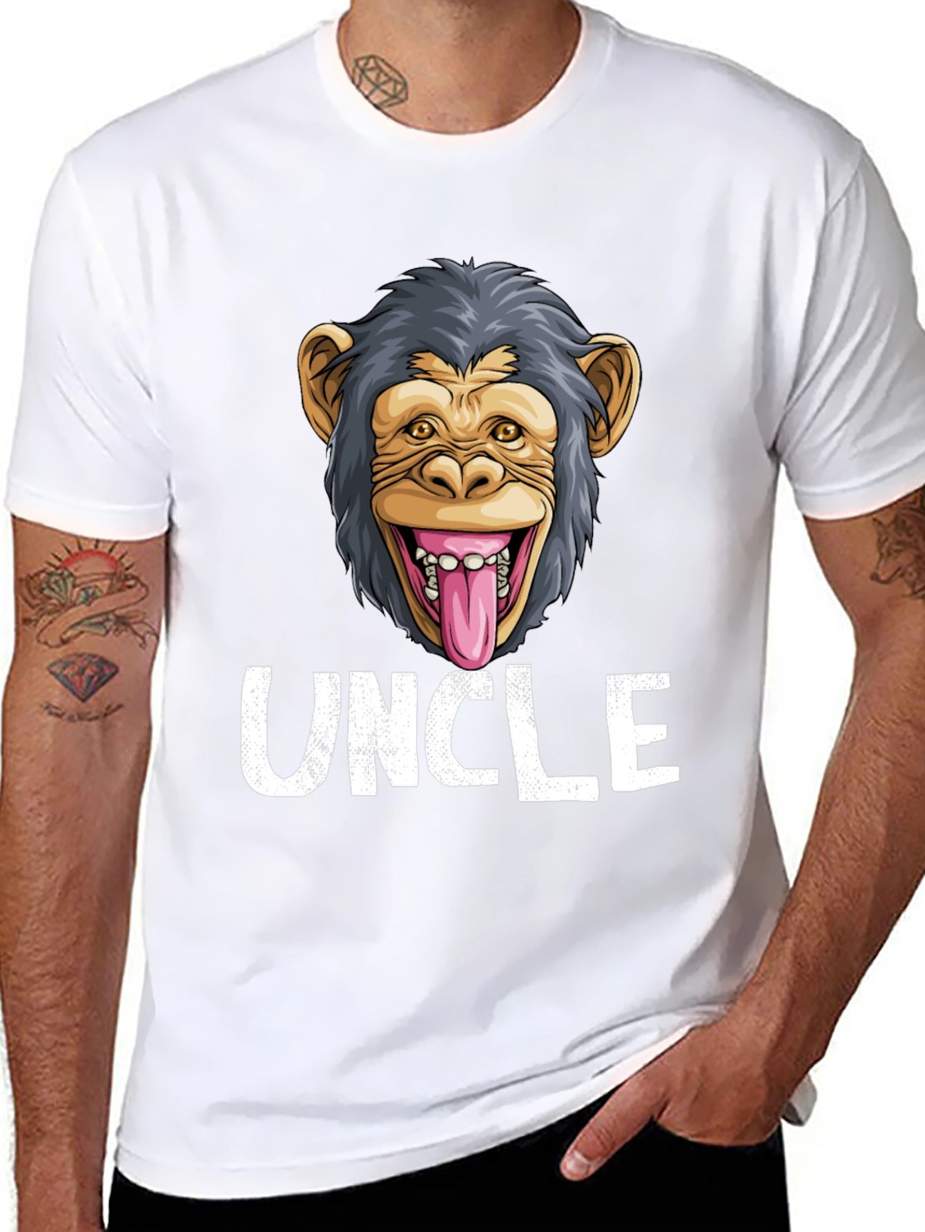 Black Uncle Monkey Face Graphic T-Shirt - Funny Tee view 8
