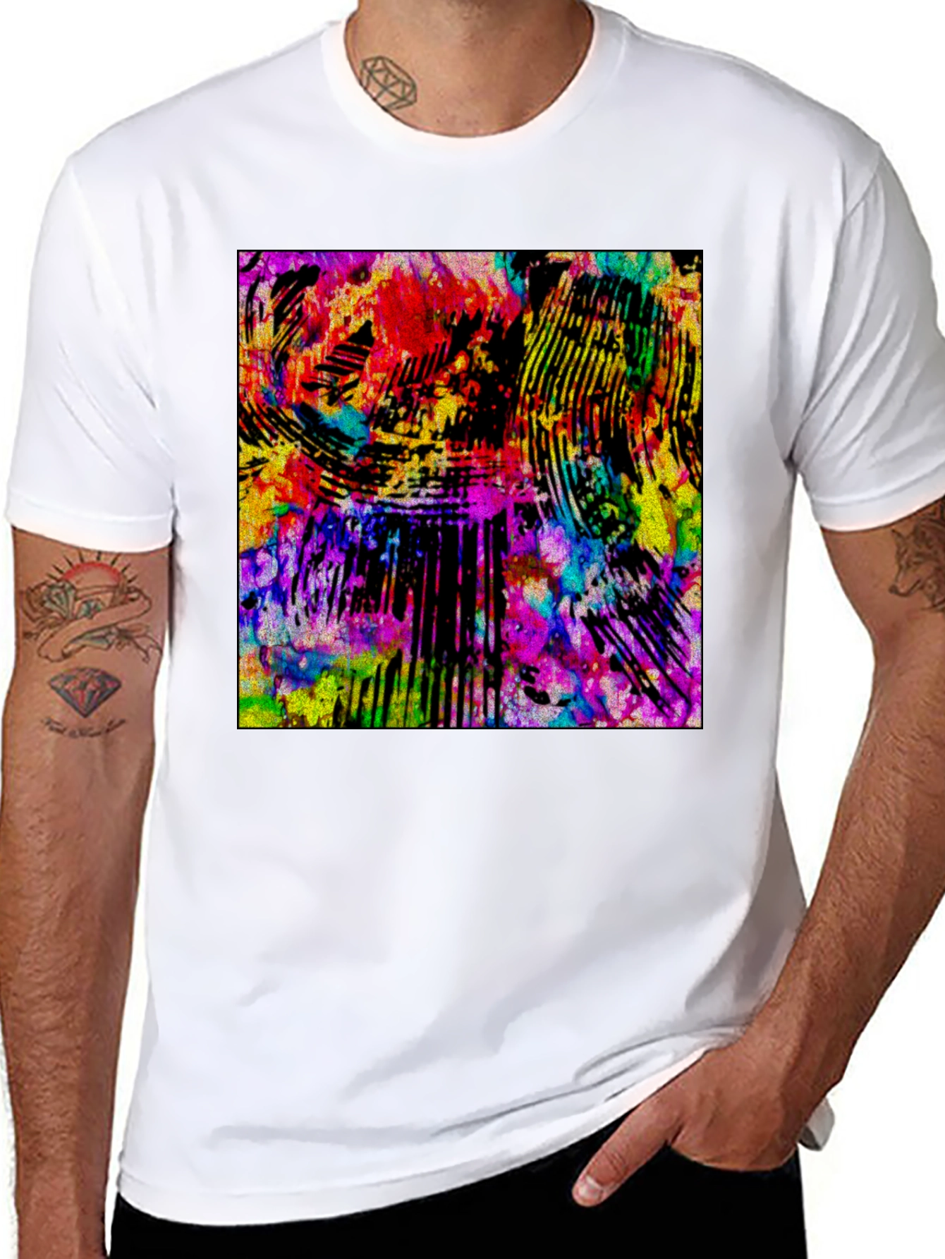 Black Abstract Art Graphic Print Black T-Shirt view 8