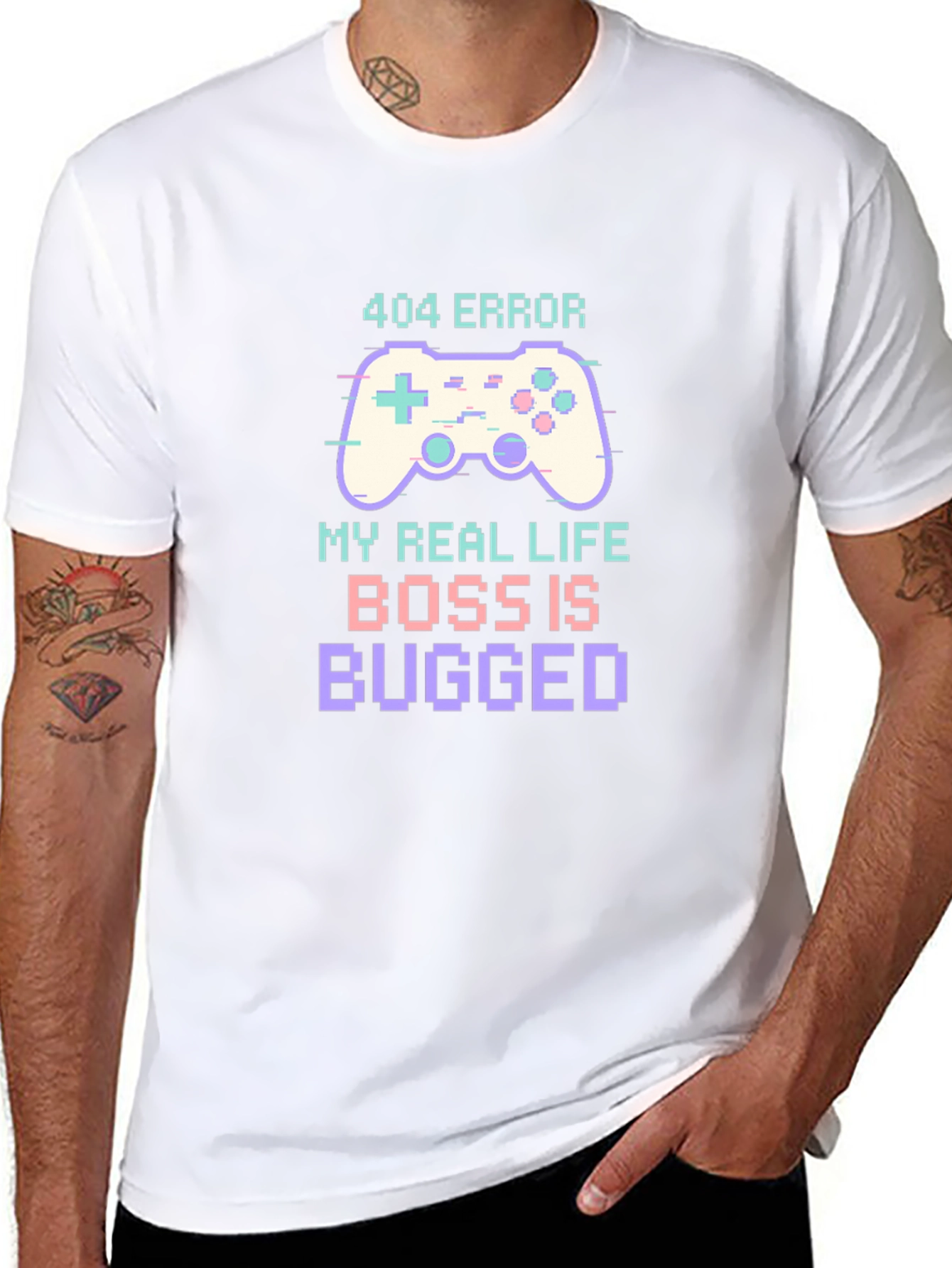 Black 404 Error Boss is Bugged T-Shirt Funny Gaming Tee view 8