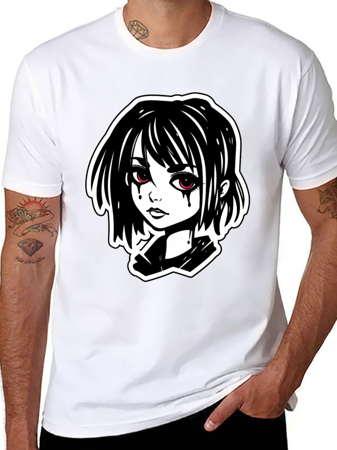 Black Gothic Anime Girl T-Shirt - Black view 8