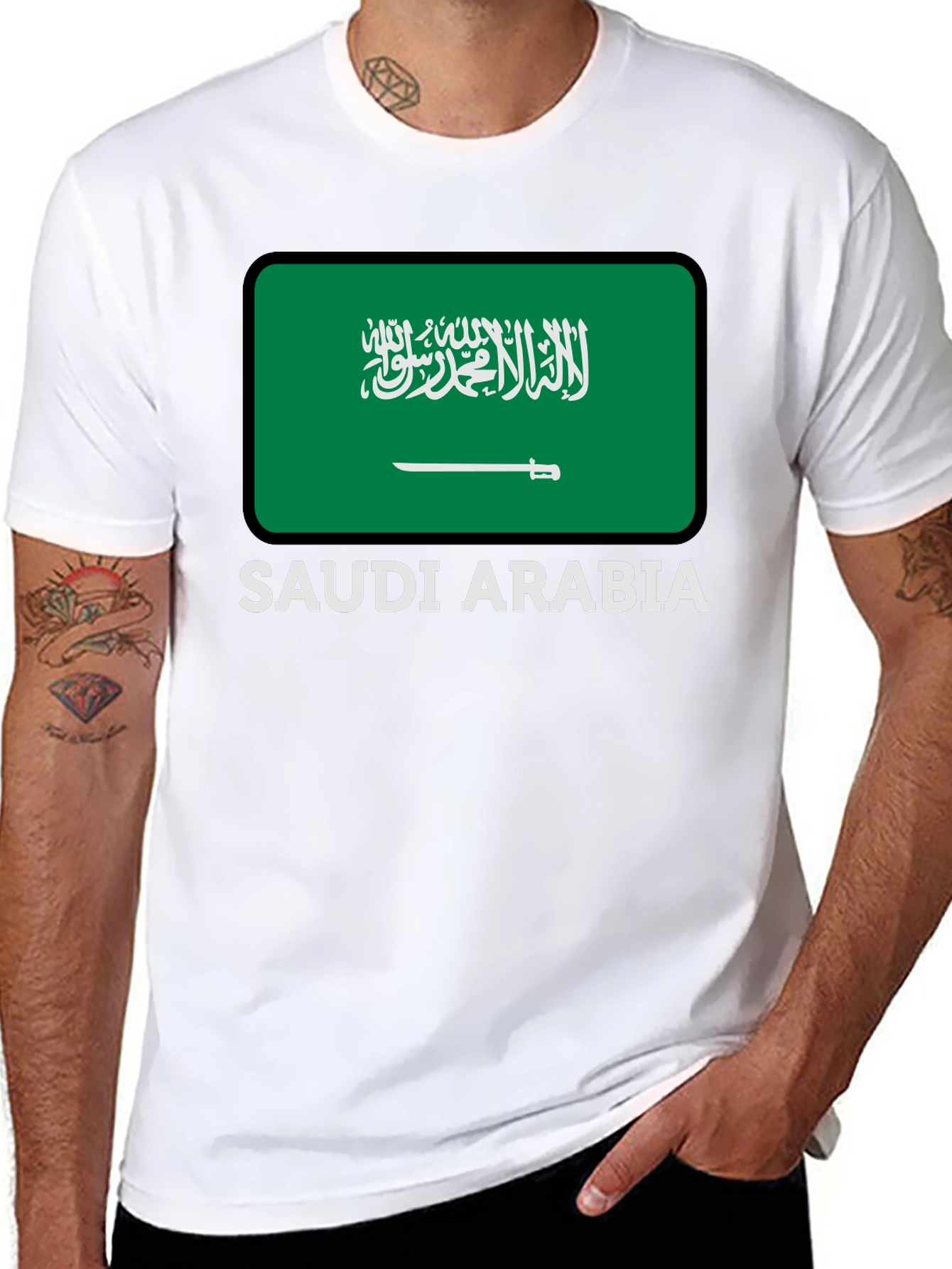 Black Saudi Arabia Flag Graphic Tee - Black Cotton T-Shirt view 8