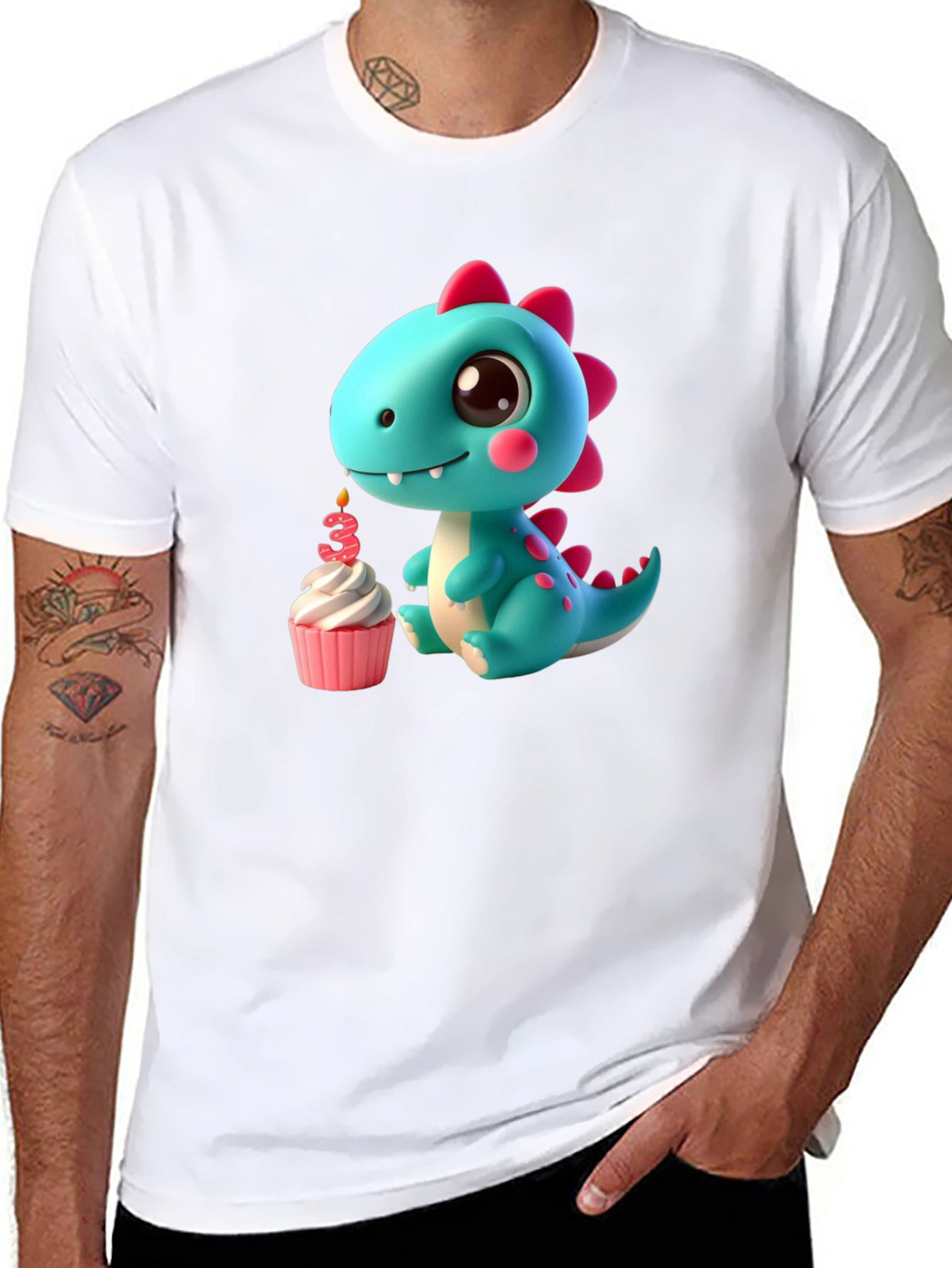 Black Cute Dinosaur 3rd Birthday T-Shirt view 8