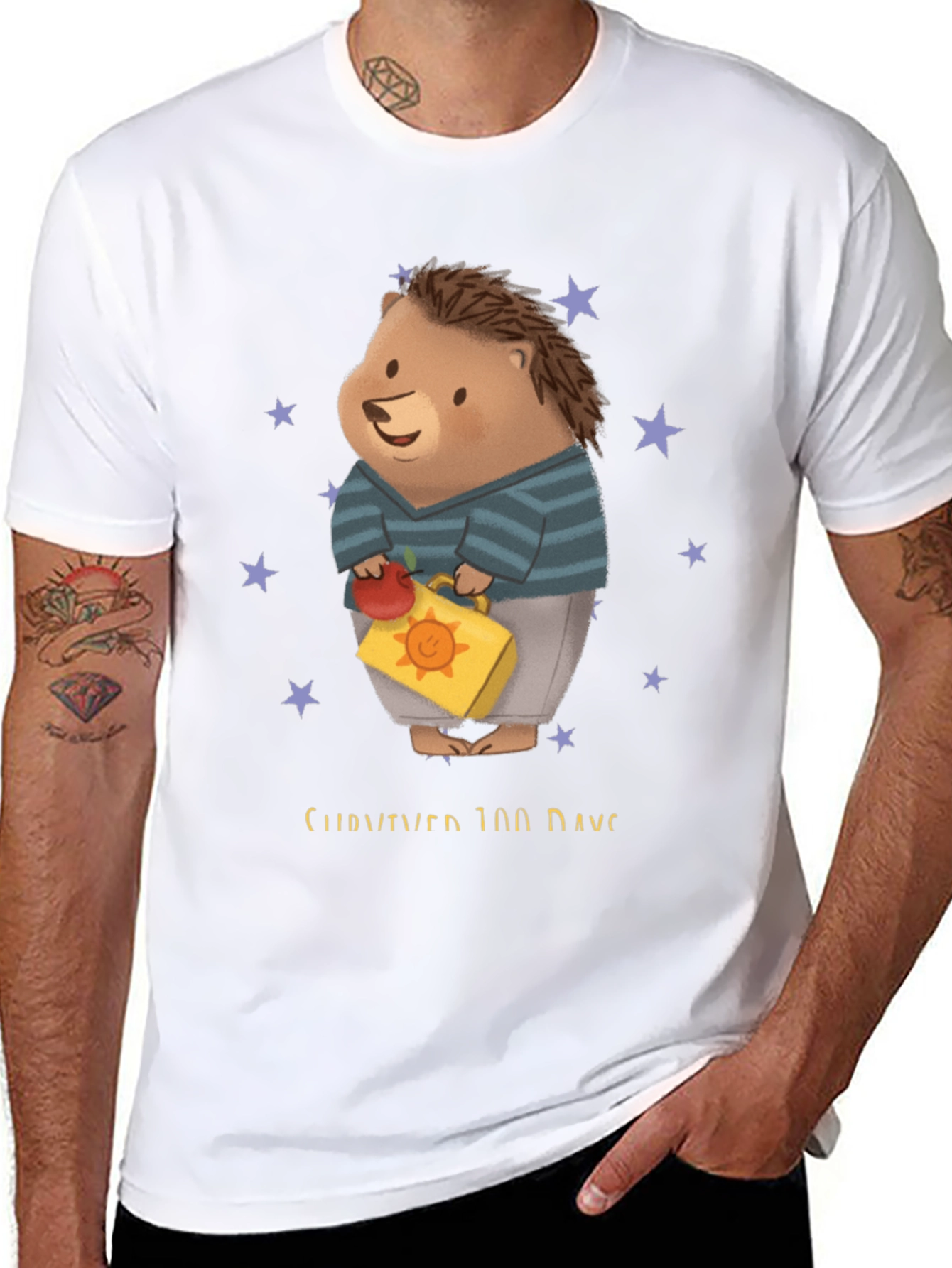 Black 100 Days of School Hedgehog Tee view 8