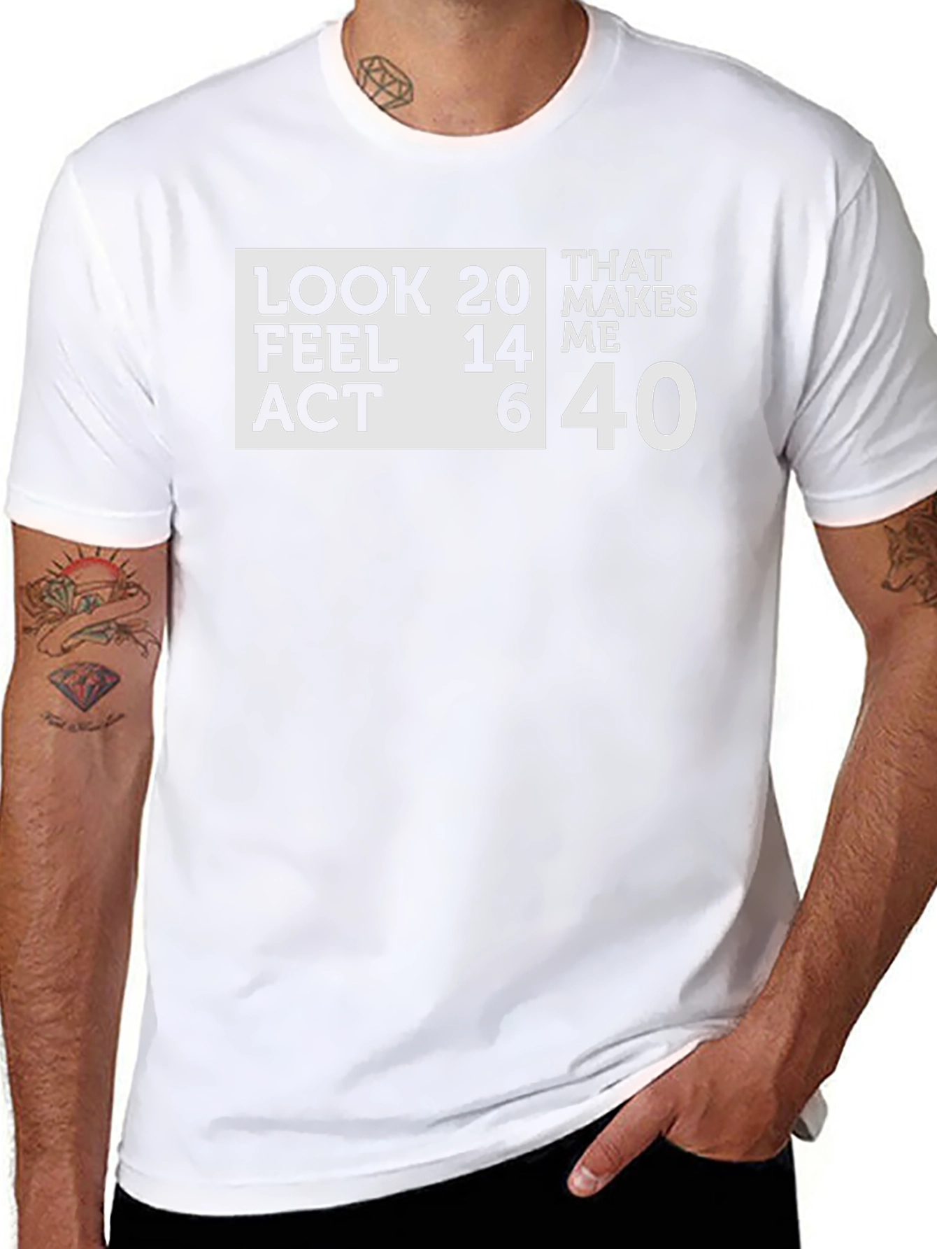 Black Funny 40th Birthday T-Shirt: Look 20, Feel 14, Act 6 view 8