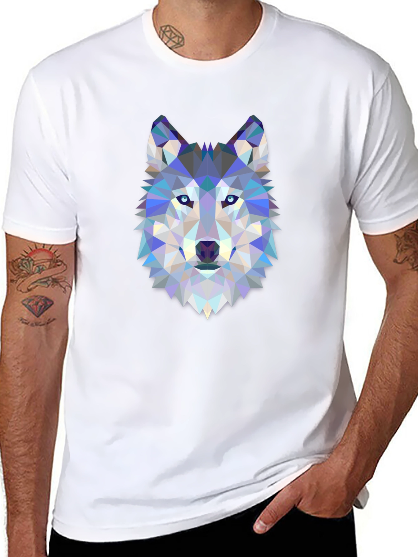Black Geometric Wolf Graphic Tee - Black view 8