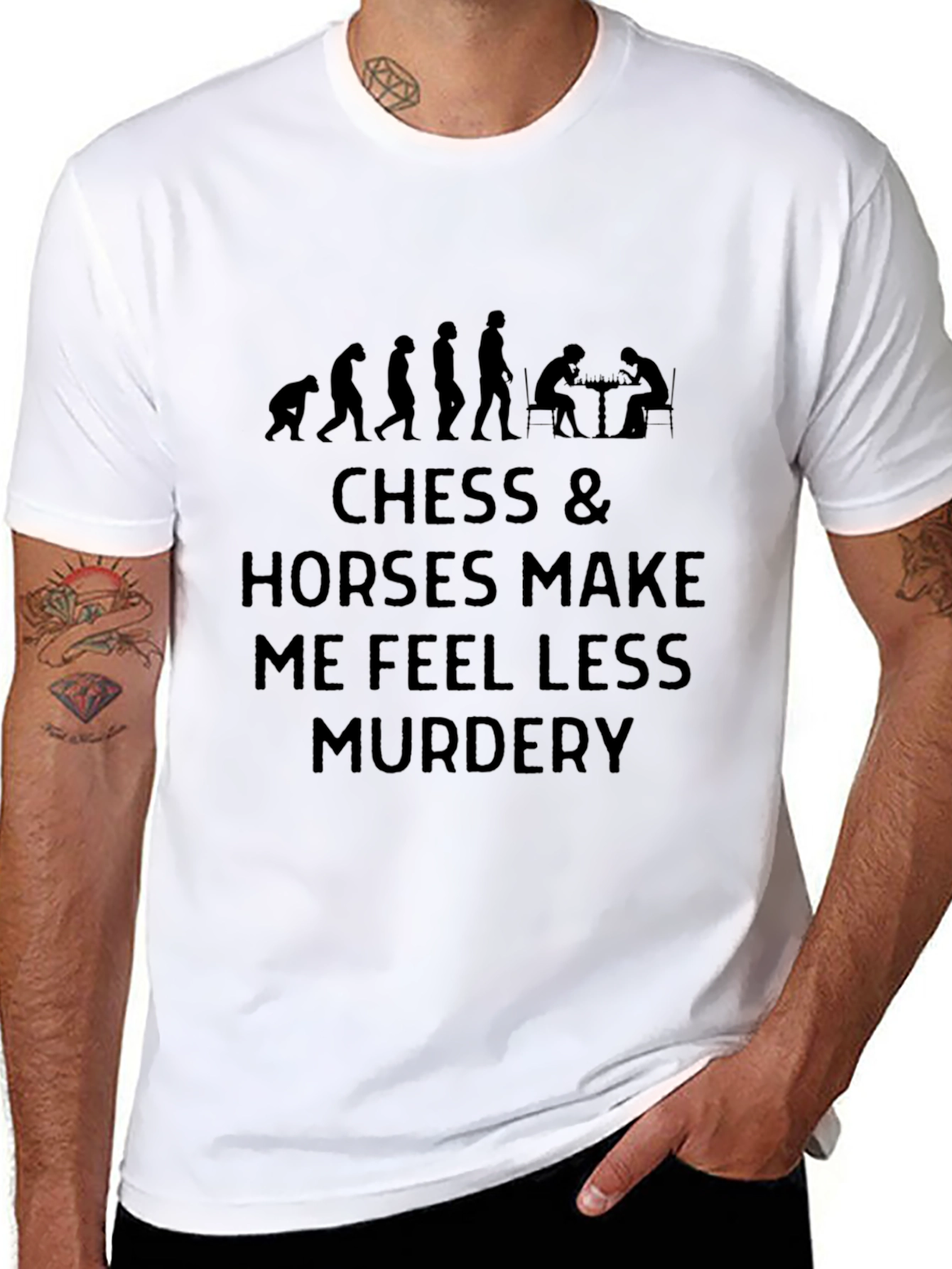 Black Chess & Horses Make Me Feel Less Murdery T-Shirt view 8