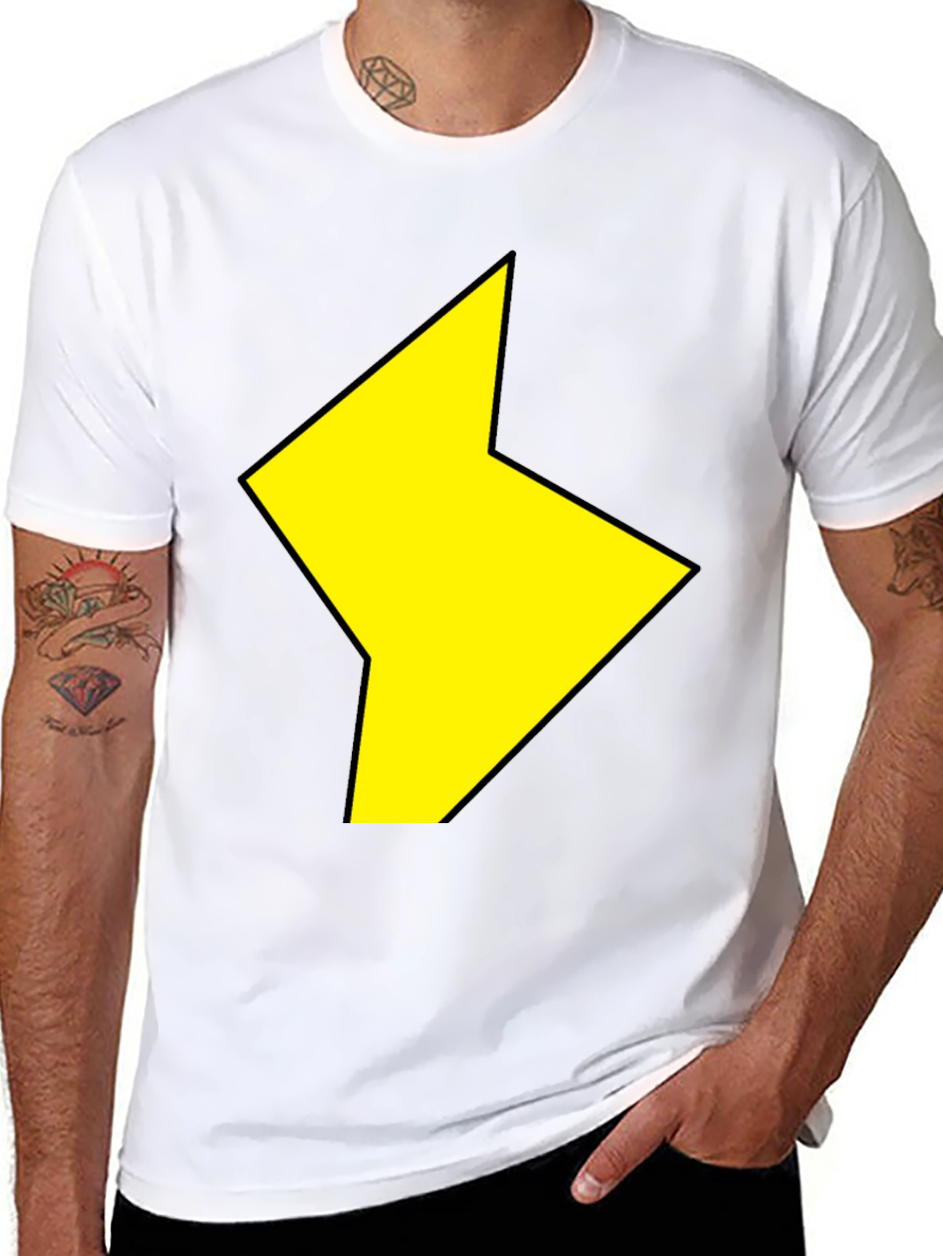 Black Black T-Shirt with Yellow Lightning Bolt Design view 8