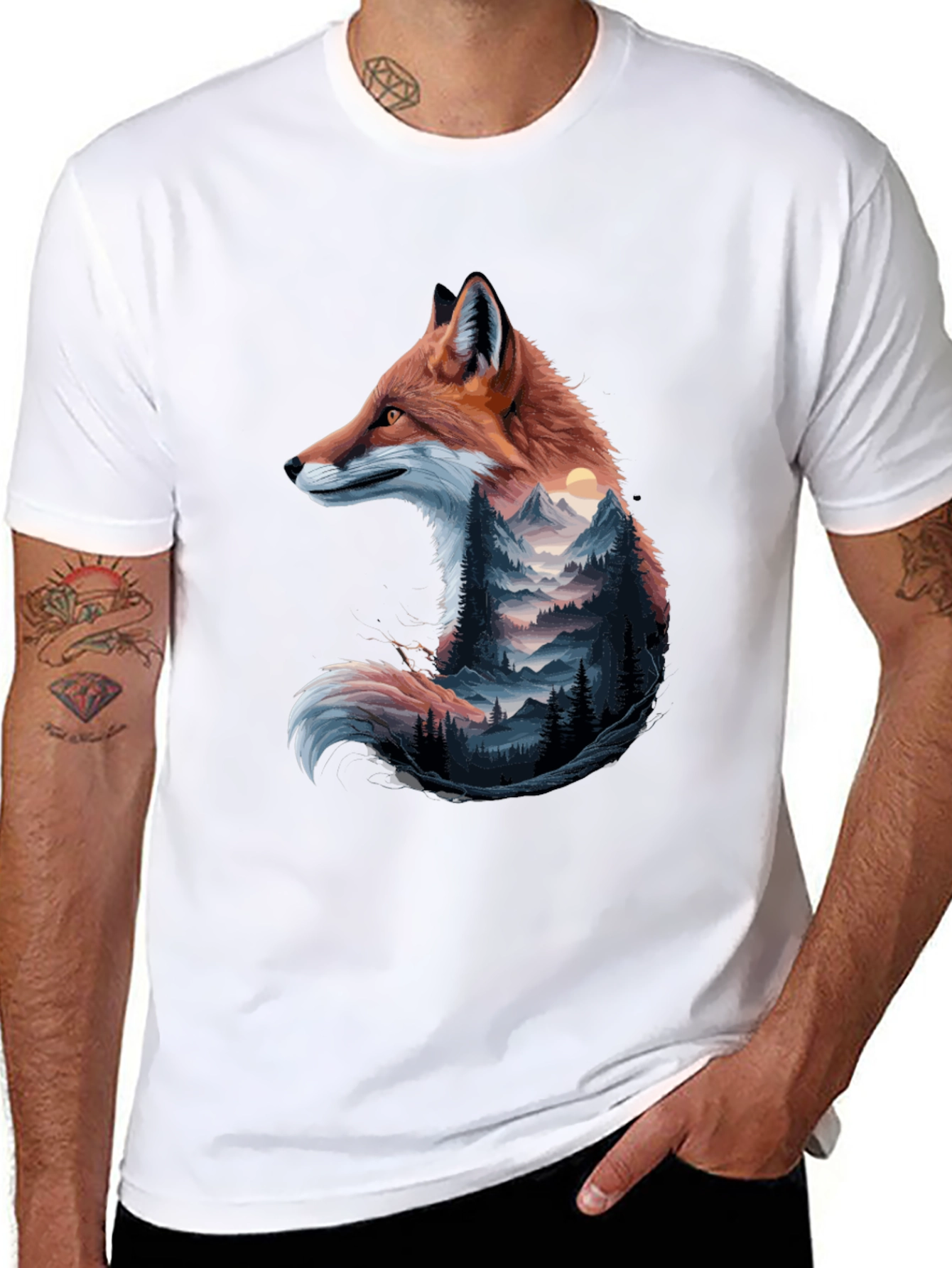 Black Fox & Mountain Graphic Tee - Nature Inspired Design view 8