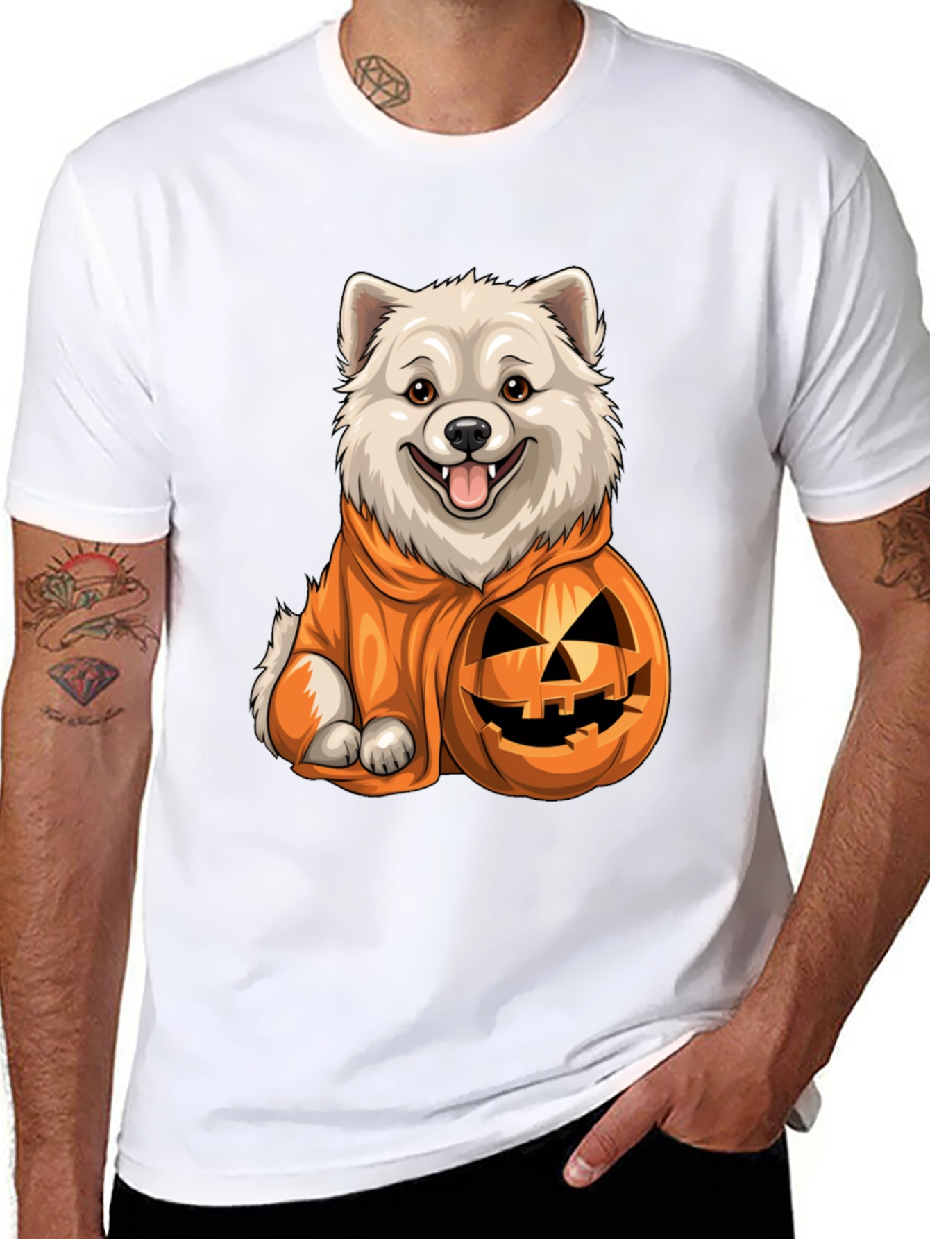 Black Dog in Pumpkin Costume T-Shirt view 8