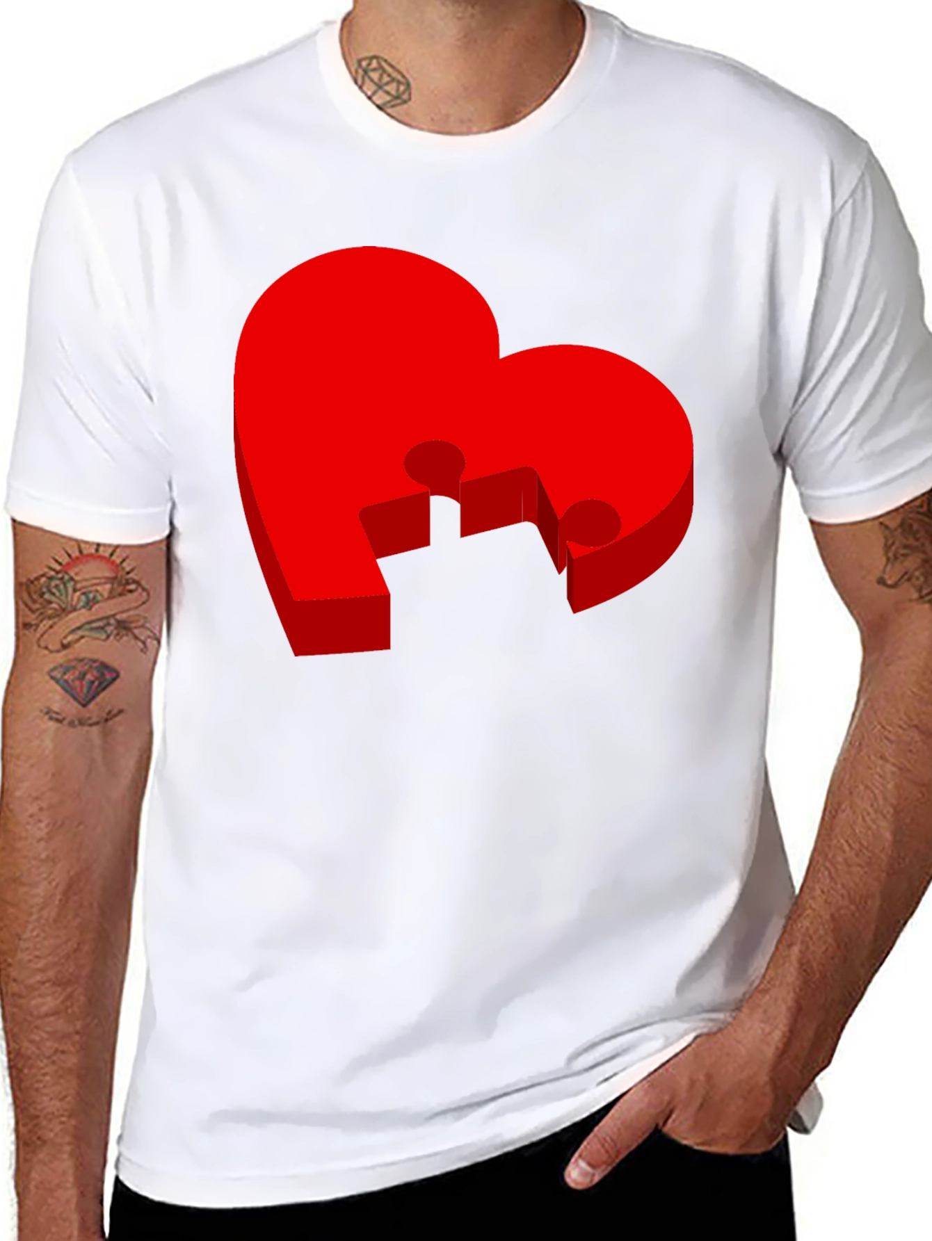 Black Heart Puzzle Piece Graphic Tee - Black T-Shirt view 8