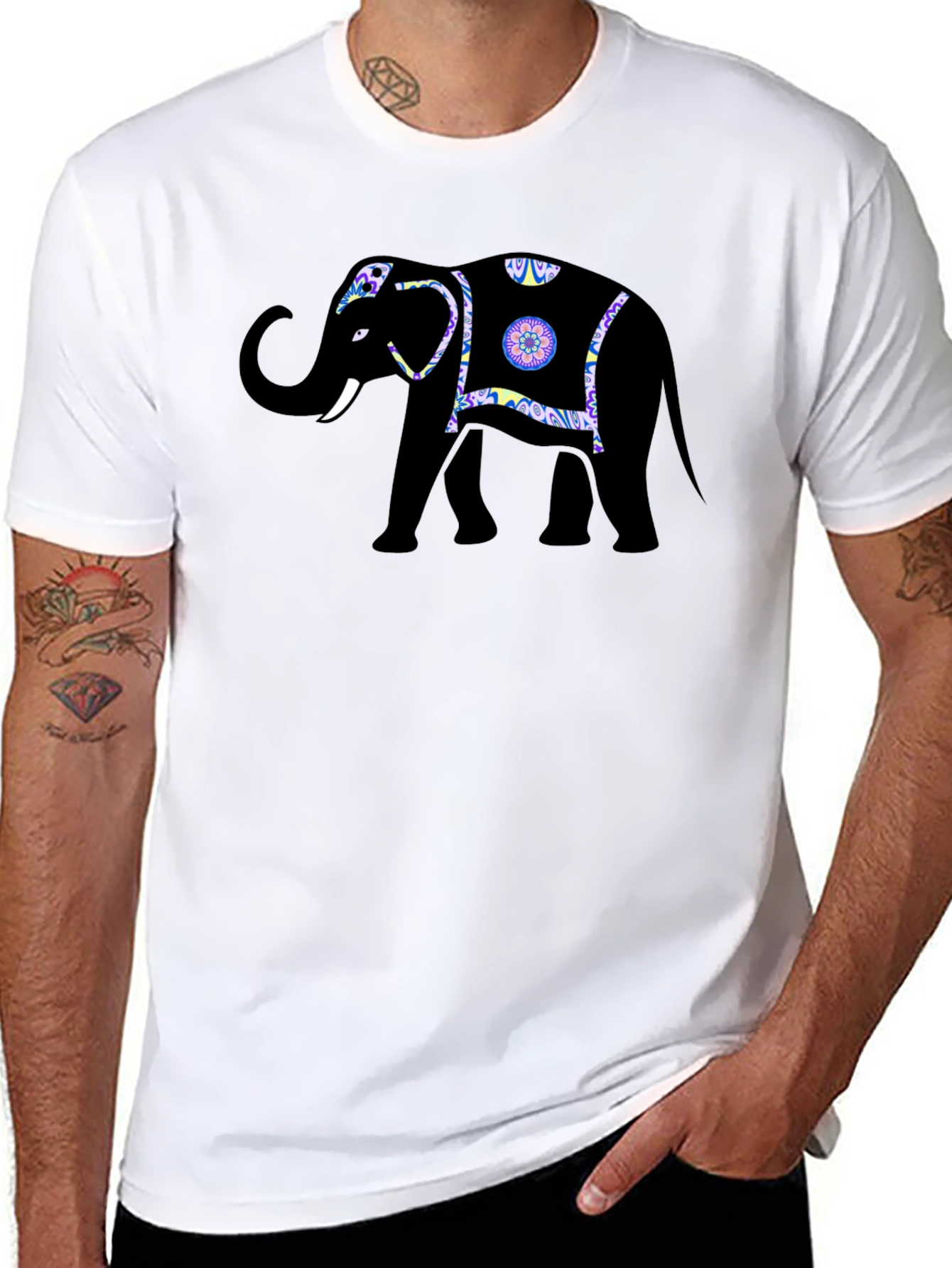 Black Elephant Graphic Print Crew Neck T-Shirt view 8
